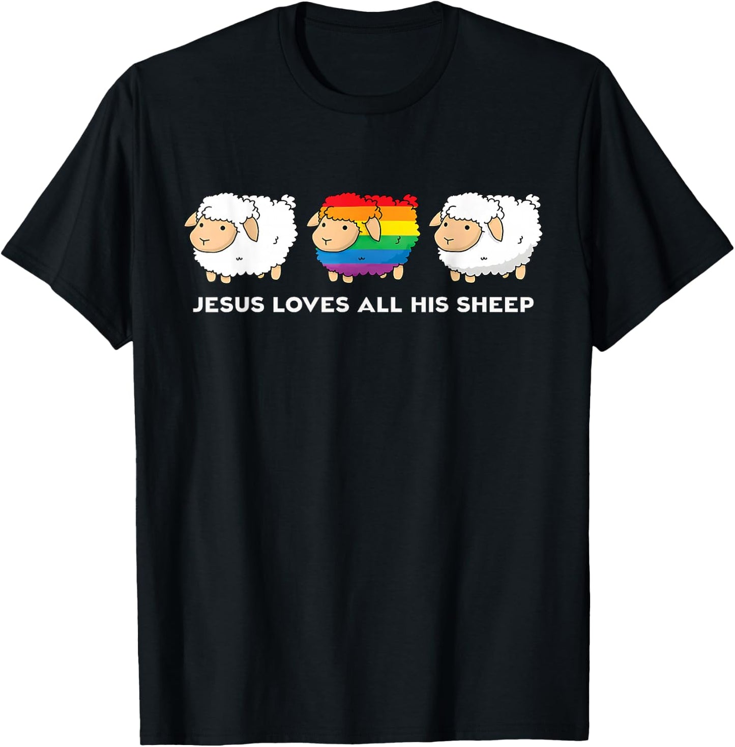 Jesus Loves All His Sheep LGBTQ Christian Faith Pride Ally T-Shirt - T-Shirt | Black