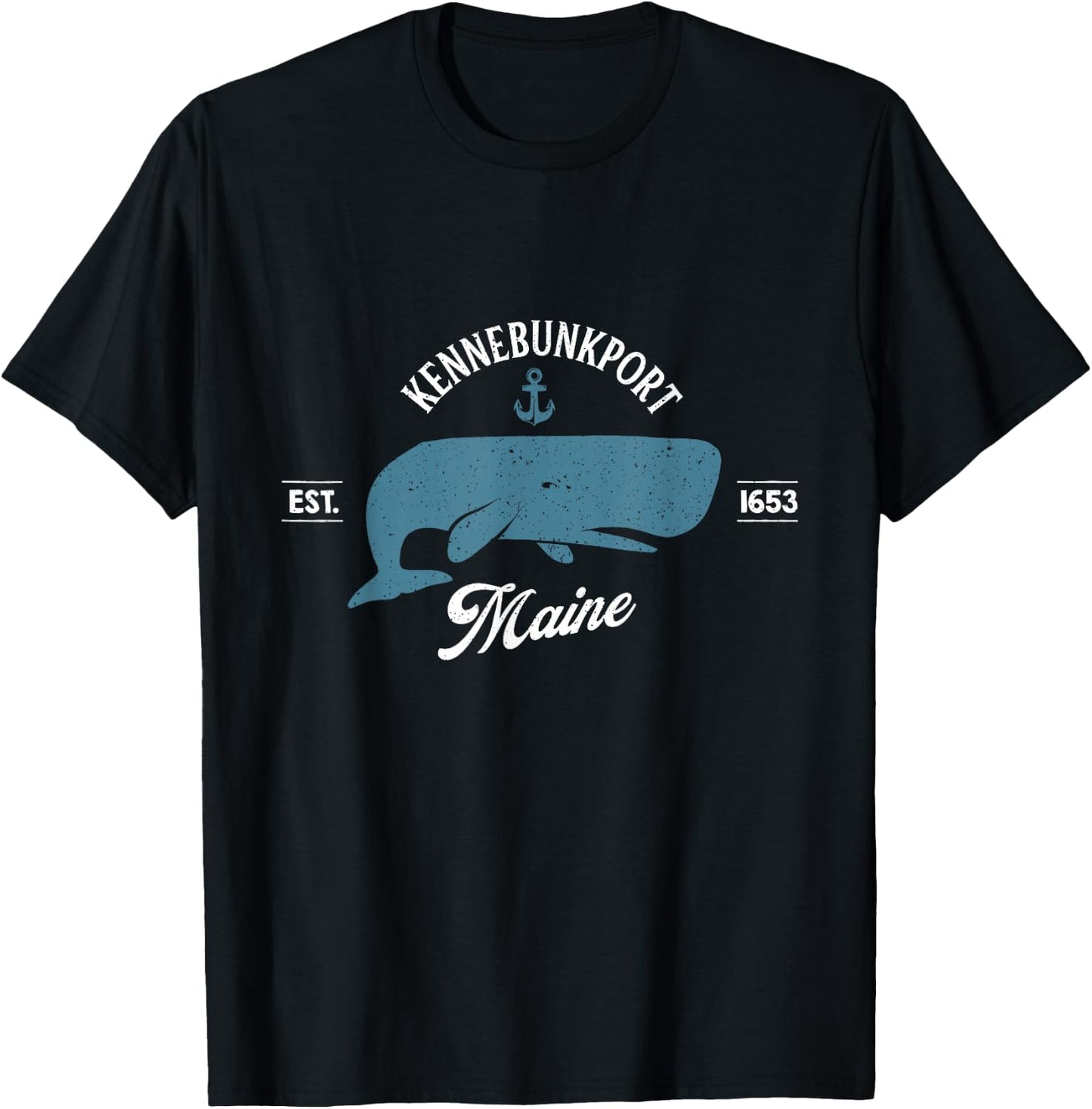 Vintage Ocean Whale Anchor Kennebunkport Maine Nautical T-Shirt - T-Shirt | Black