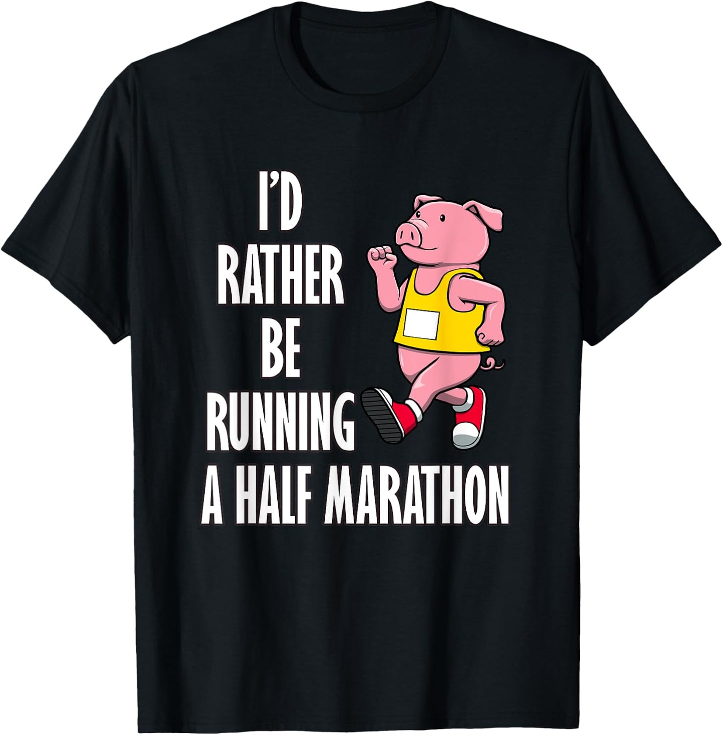 Cute Pig Half Marathon Running Hobby Sports T-Shirt - T-Shirt | Black