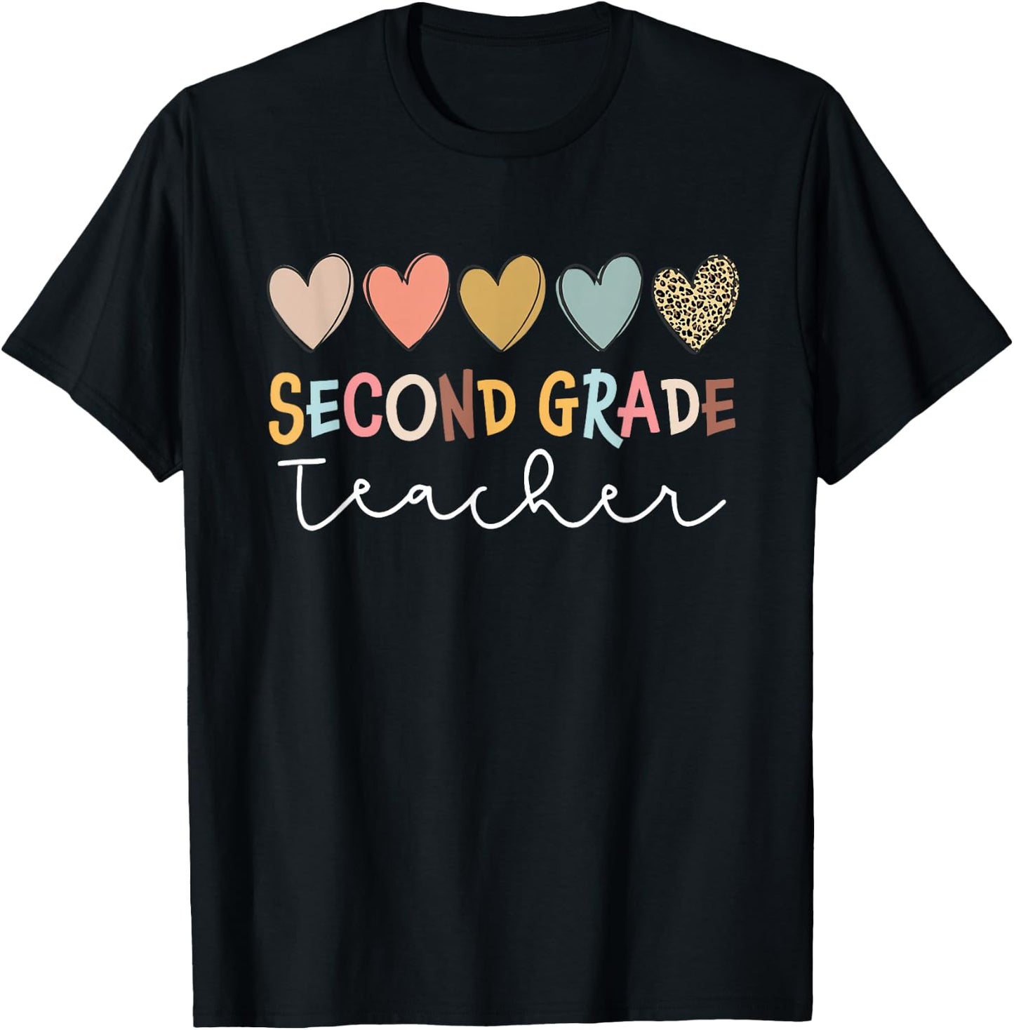 Cute Retro Heart Leopard Second Grade Teacher Back To School T-Shirt - T-Shirt | Black