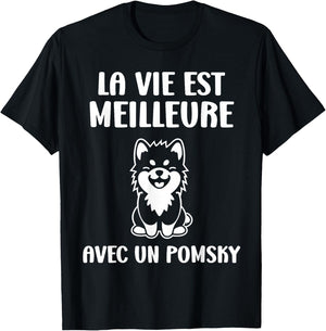 Funny Cute Dog Life Is Better With A Pomsky T-Shirt - T-Shirt | Black