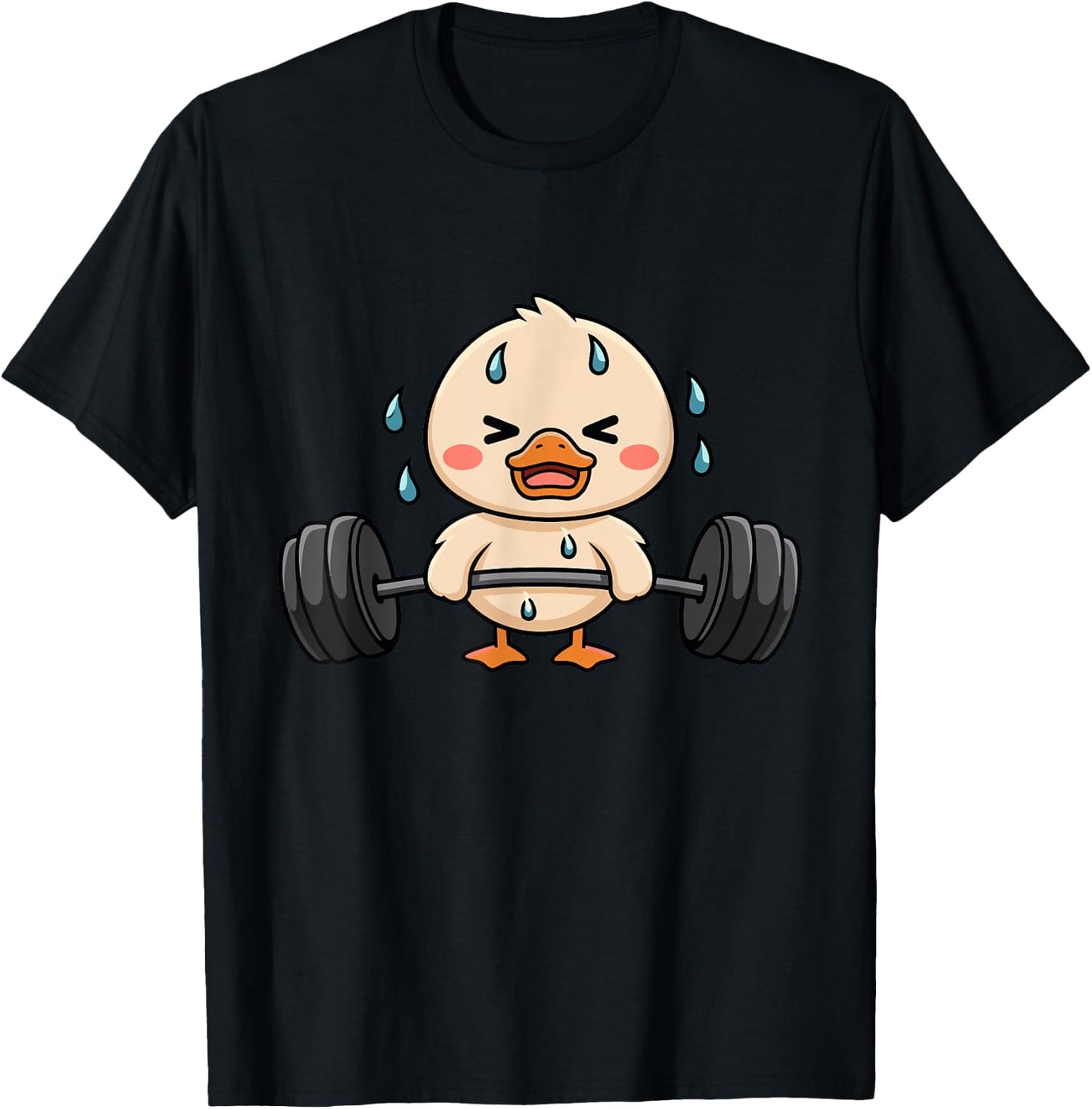 Cute Workout Duck Lifting Weights T-Shirt - T-Shirt | Black
