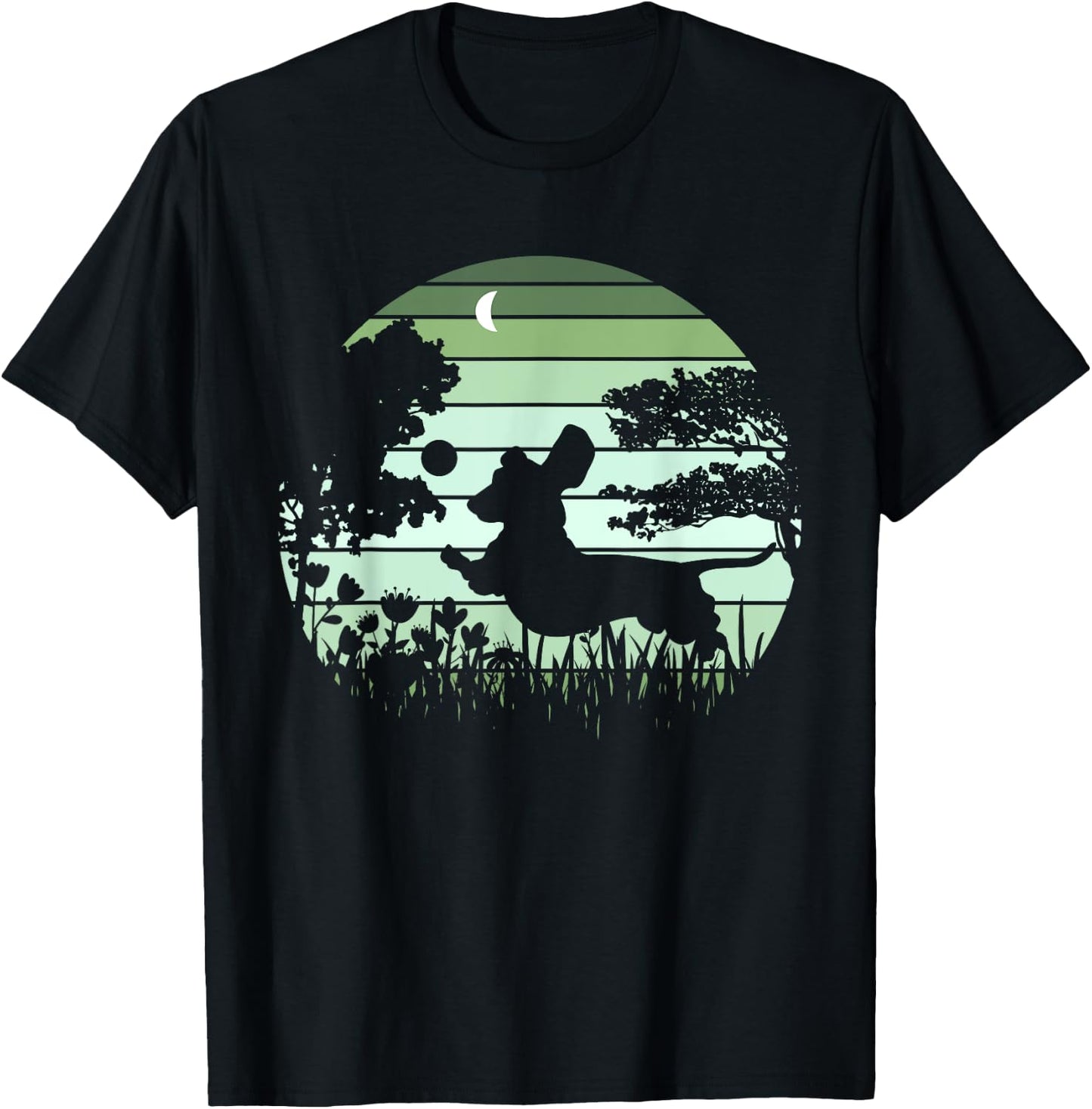Dachshund Wiener Dog Sunset Garden Nature Lover Men Women Girls Kids T-Shirt - T-Shirt | Black