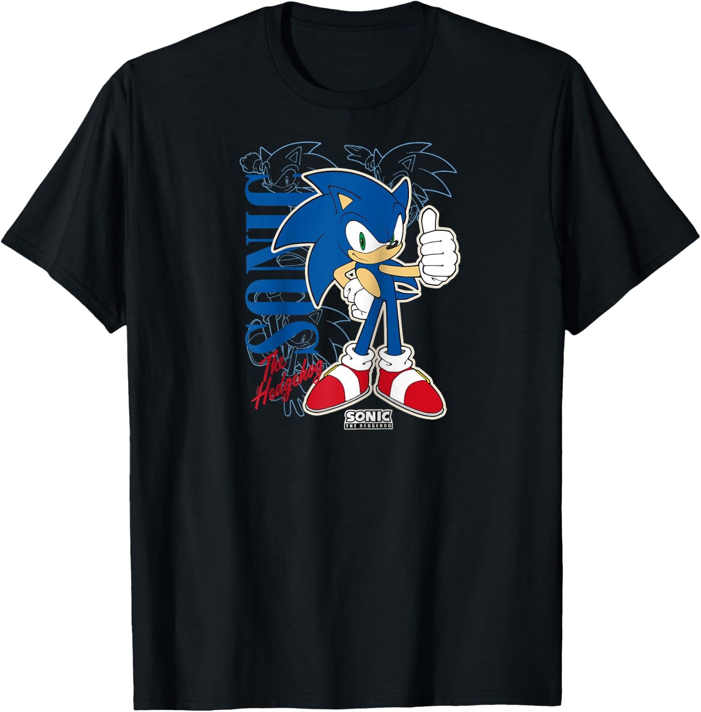 Sonic The Hedgehog Thumbs Up Retro Shot Raglan Baseball T-Shirt - T-Shirt | Black
