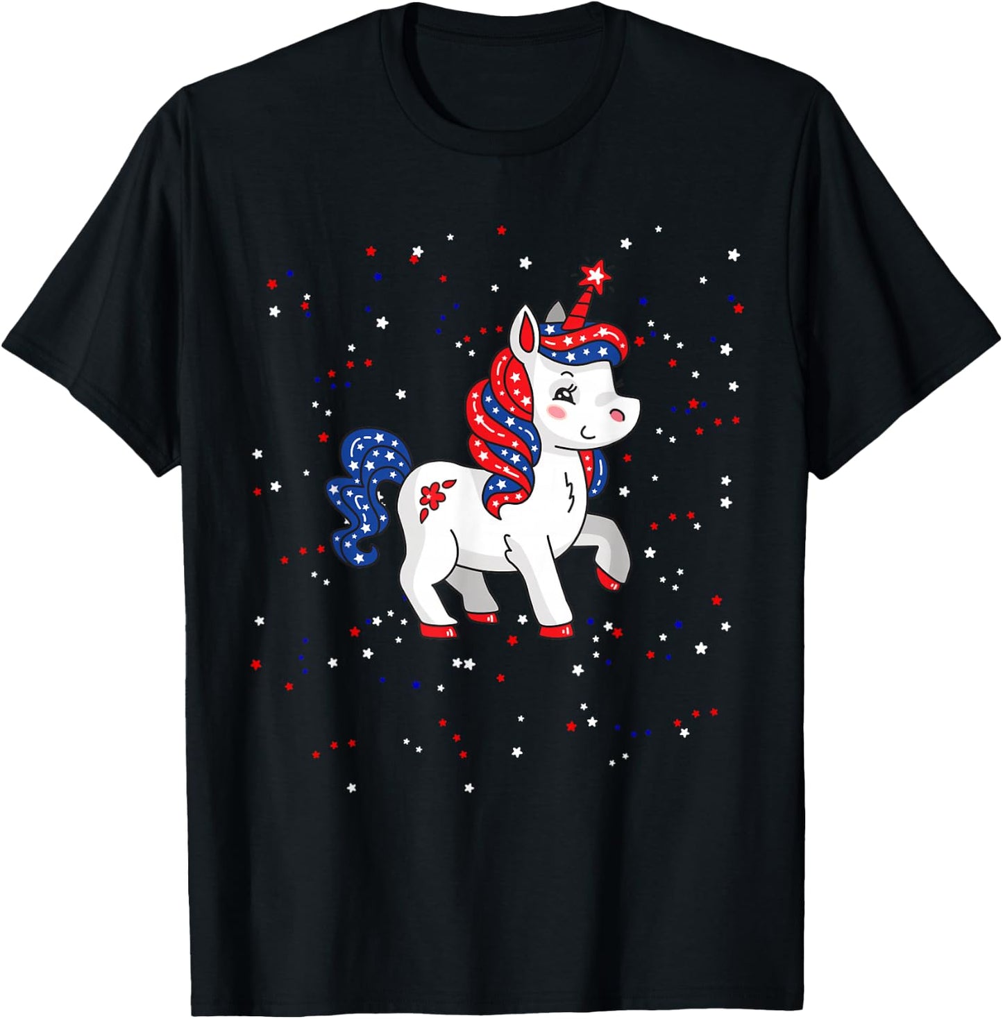 Red White and Blue Unicorn American Flag 4th of July USA T-Shirt - T-Shirt | Black