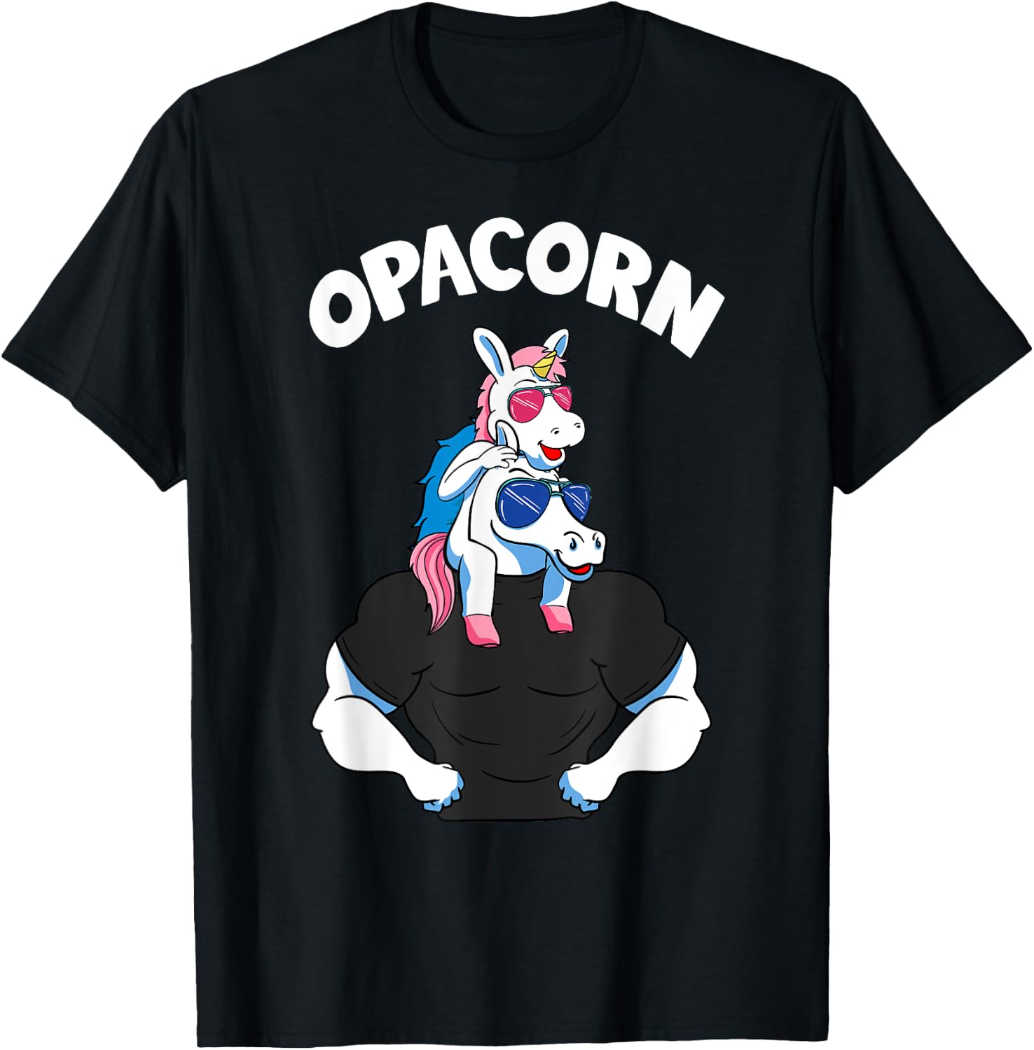 Opacorn 1 Kid Opa Pink Unicorn Grandfather Granddaughter T-Shirt - T-Shirt | Black