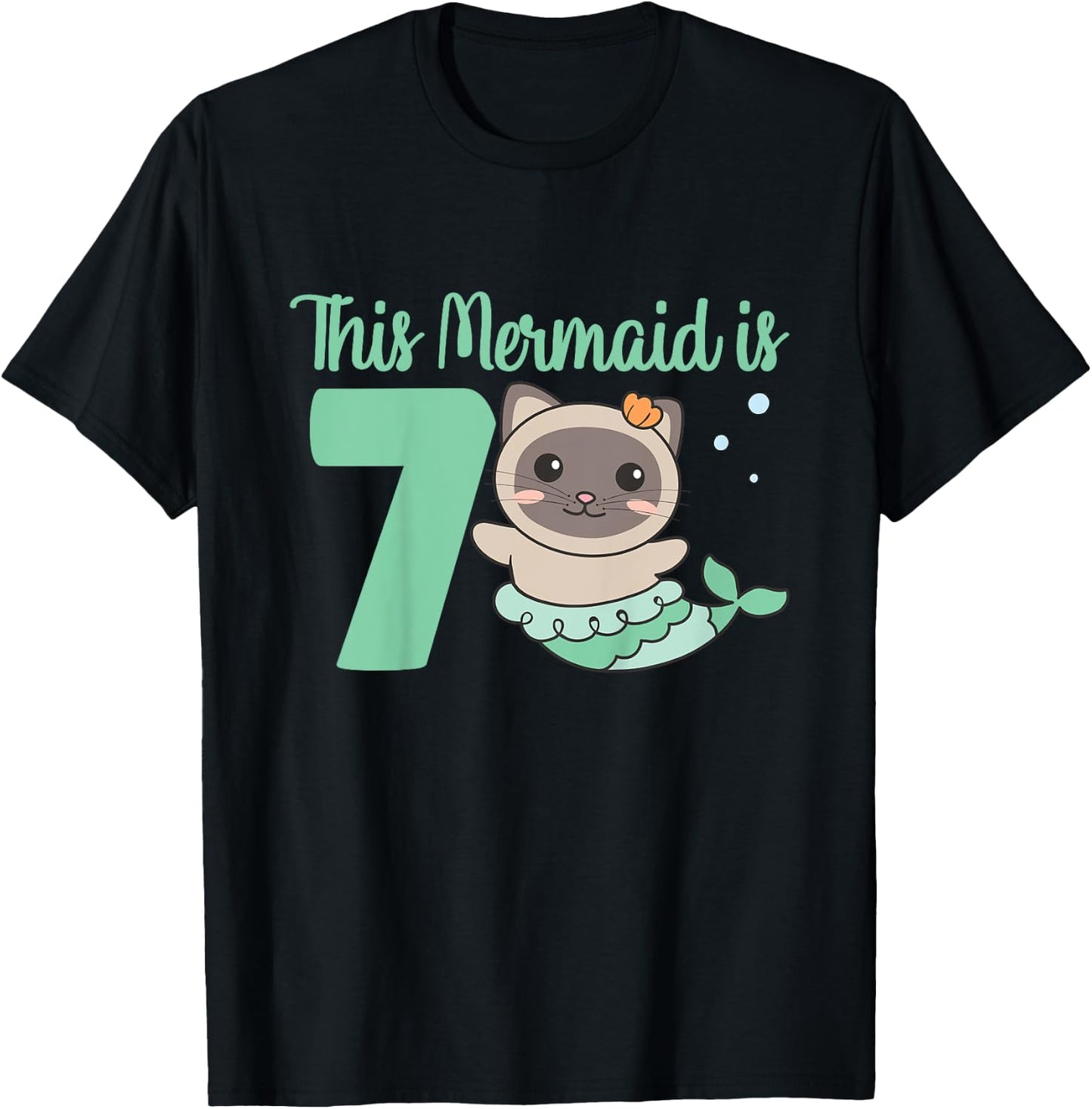 7th Birthday Cat This Mermais Is 7 Cat Mermaid for Kids T-Shirt - T-Shirt | Black