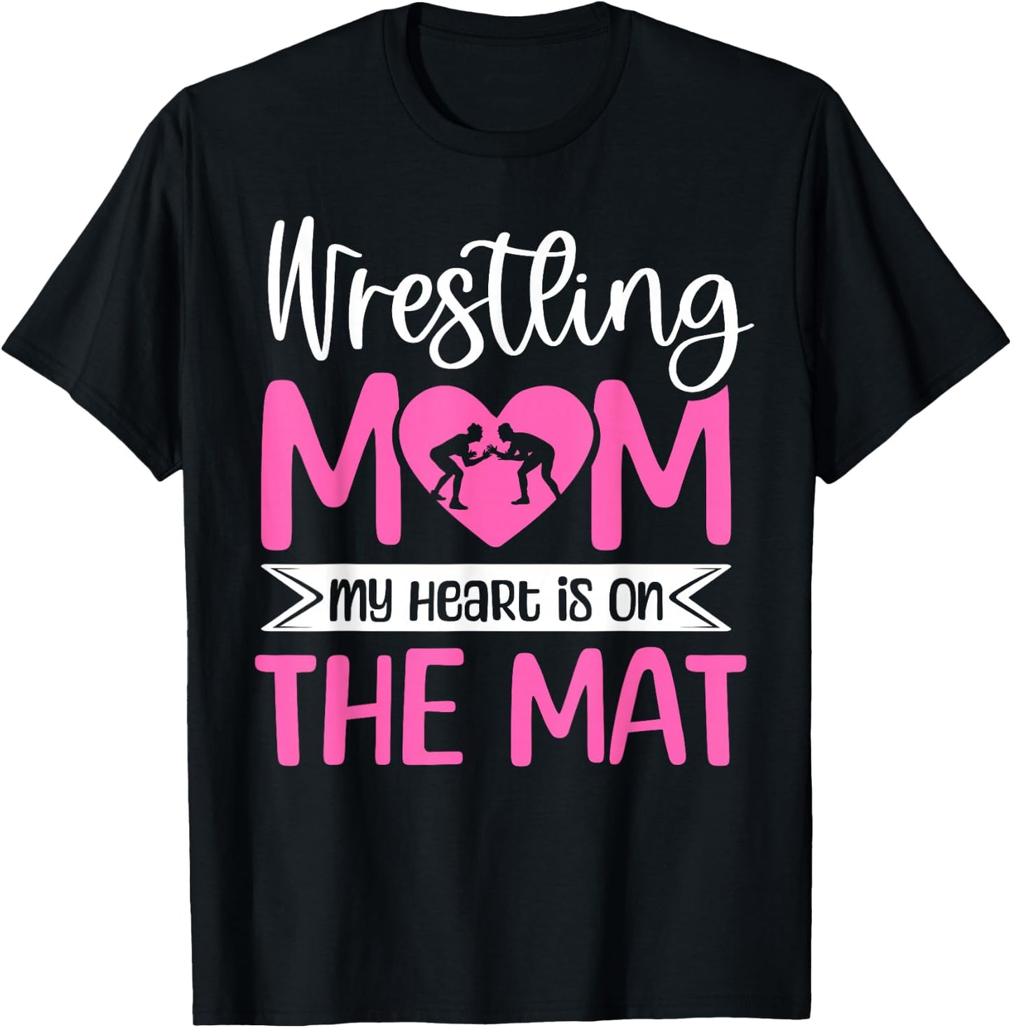 Wrestling Mom My Heart Is On The Mat Wrestler Mama T-Shirt - T-Shirt | Black