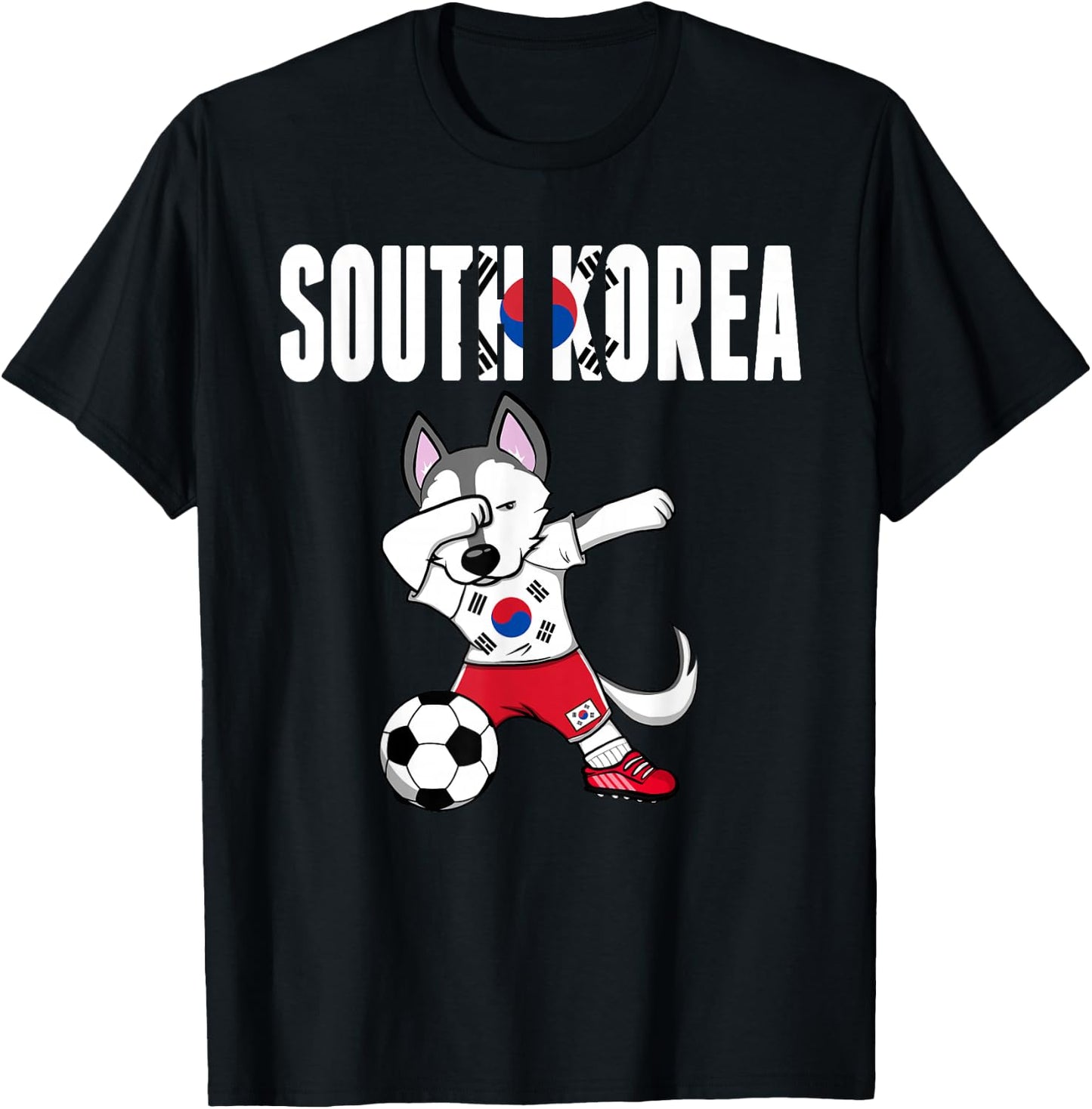 Dabbing Husky Dog South Korea Soccer Fans Jersey Korean Flag T-Shirt - T-Shirt | Black