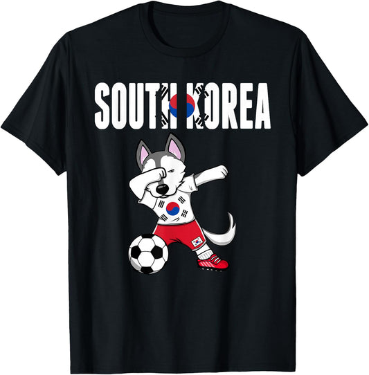 Dabbing Husky Dog South Korea Soccer Fans Jersey Korean Flag T-Shirt - T-Shirt | Black