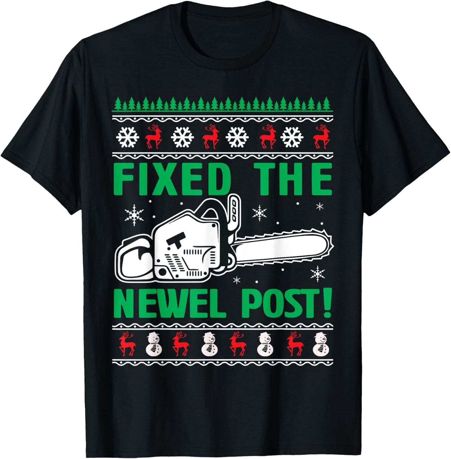 Christmas Fixed The Newel Post -Adults Black Small Modern Classic T-Shirt - T-Shirt | Black