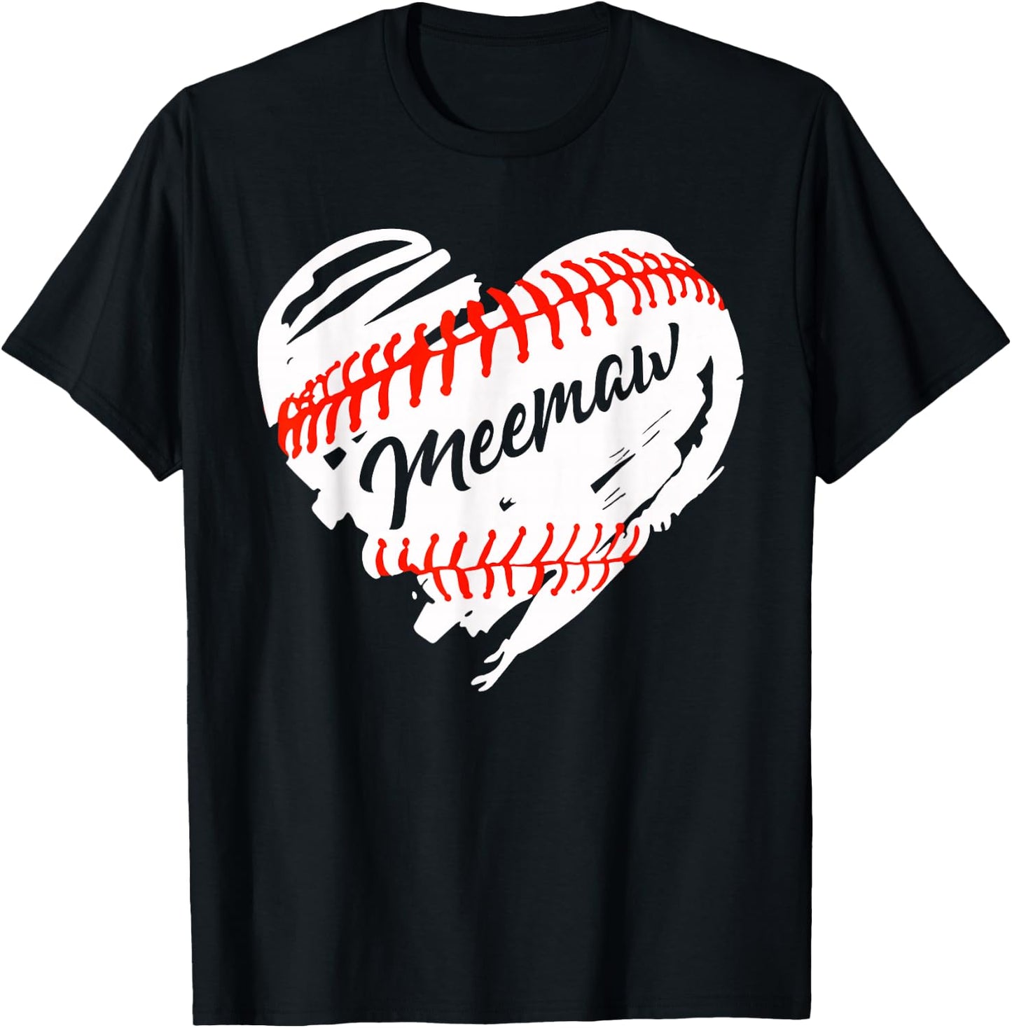 Baseball Heart Baseball Meemaw Women Softball Mom Short T-Shirt - T-Shirt | Black