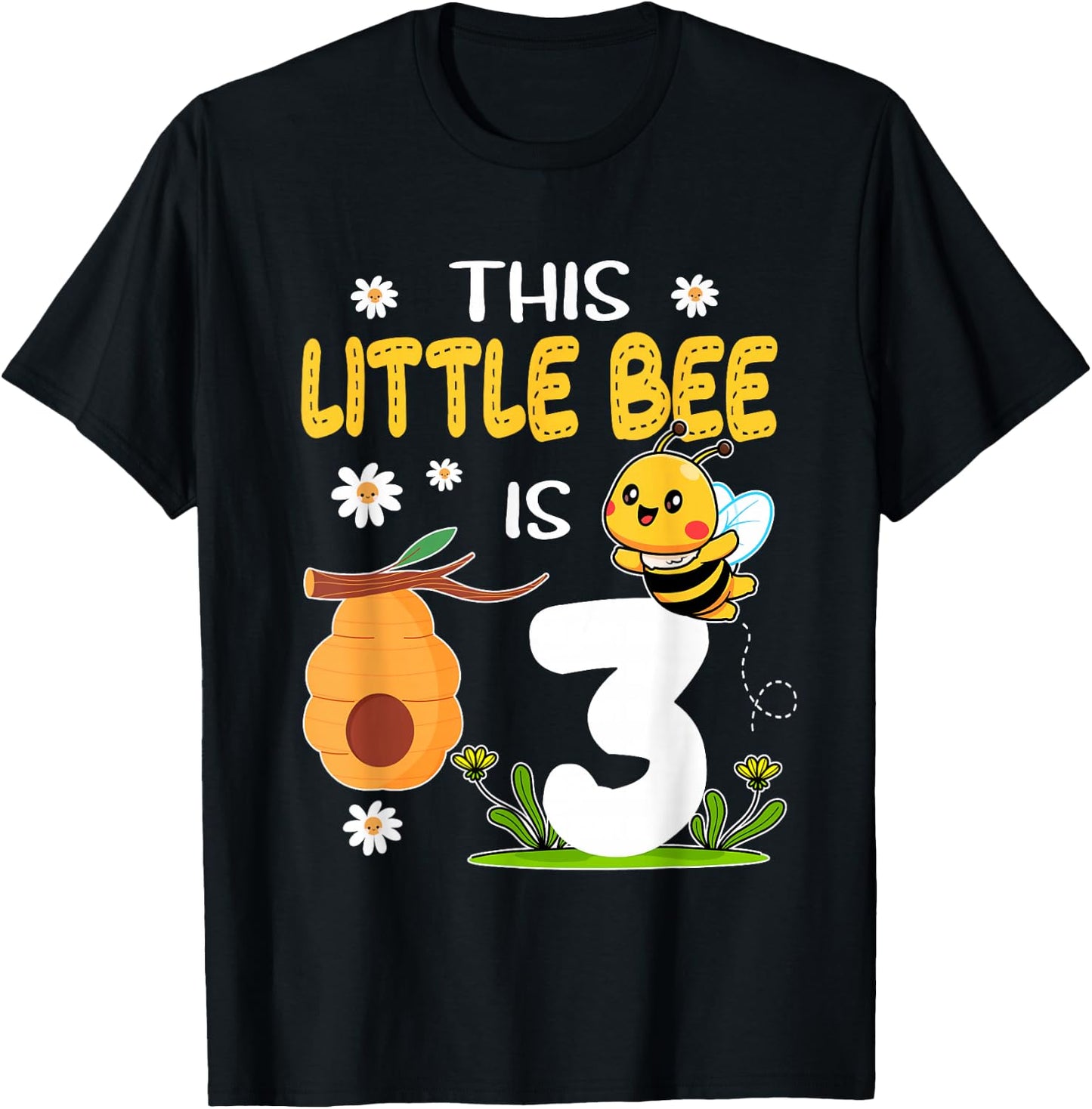 This Little Bee Is 3 Year Old Birthday 3rd Party Bee Kids T-Shirt - T-Shirt | Black