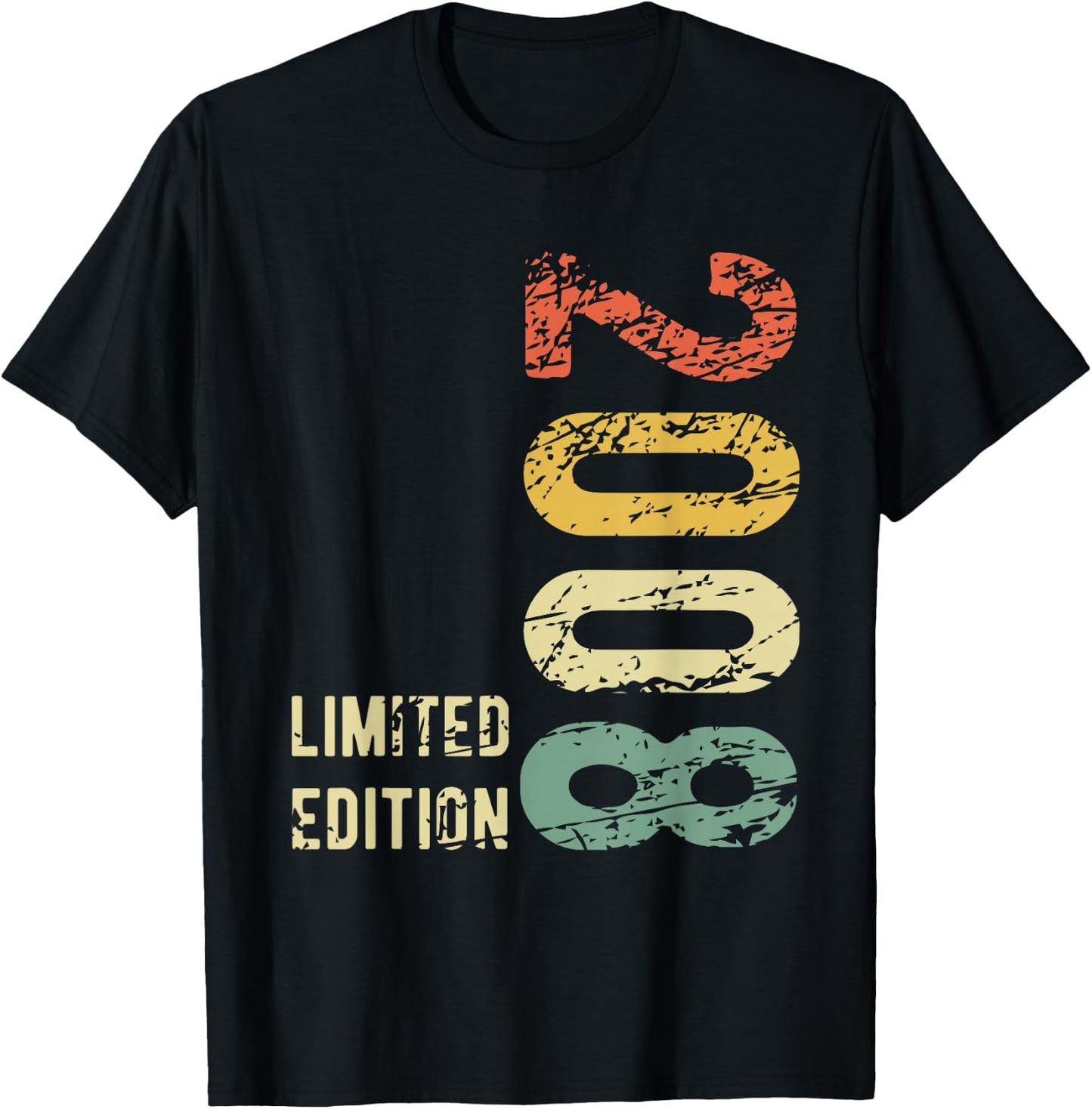 15 Years Birthday Boy Girl Vintage 2008 Gift , Black T-Shirt - T-Shirt | Black