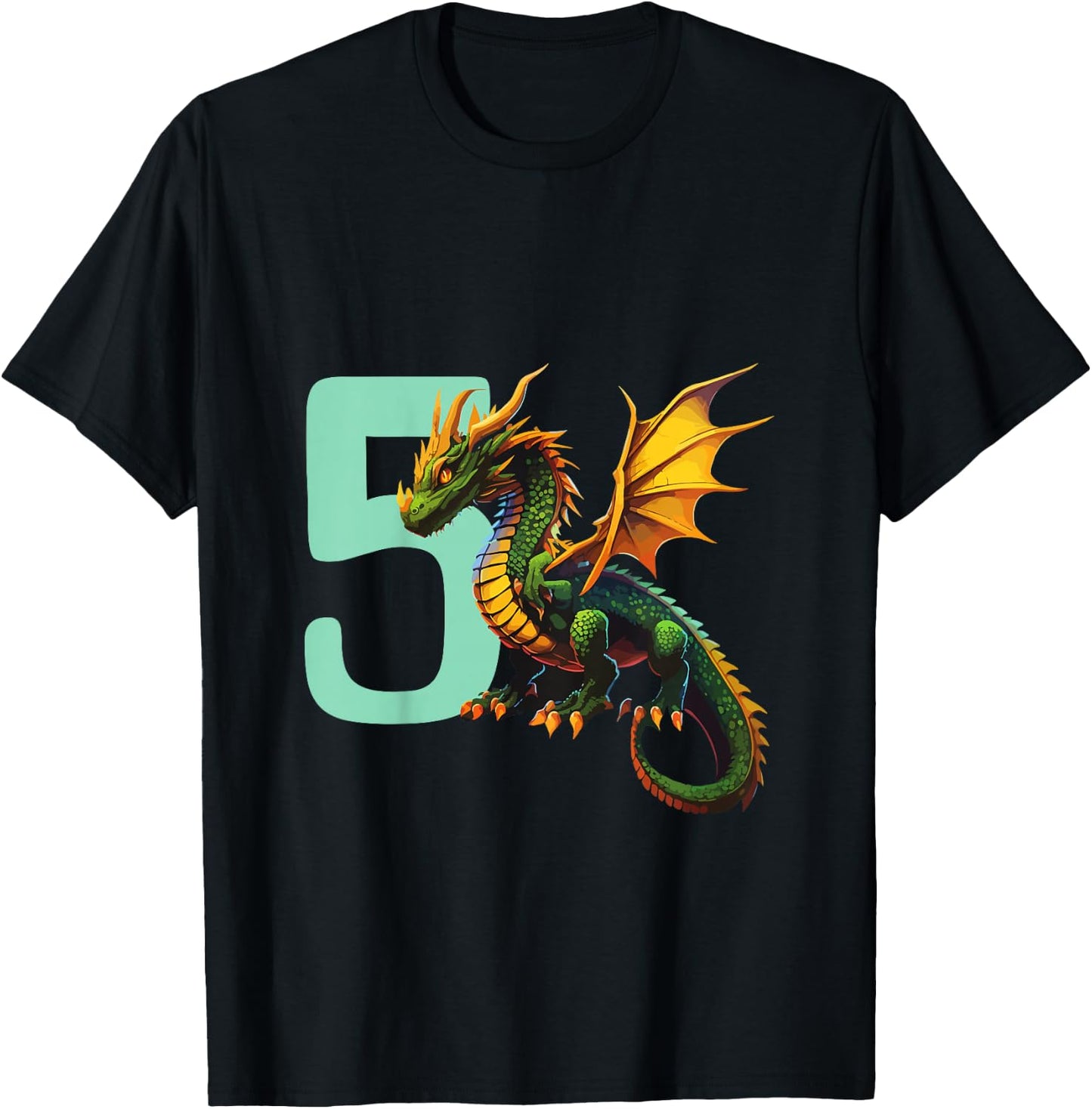 Children's Birthday Dragon 5 Years Boy Dragon Number Age , black T-Shirt - T-Shirt | Black