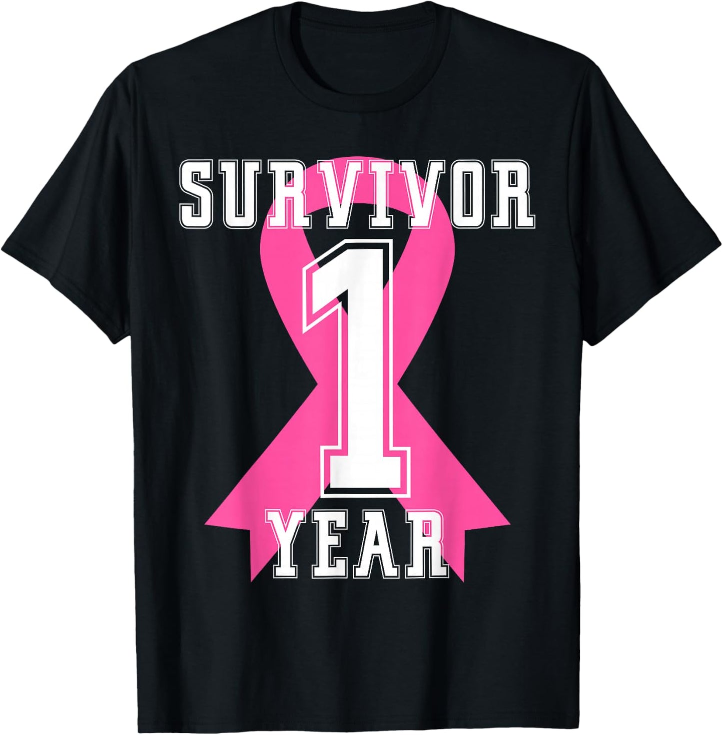 1 One Year Free Survivor Breast Cancer Awareness Pink Ribbon T-Shirt - T-Shirt | Black