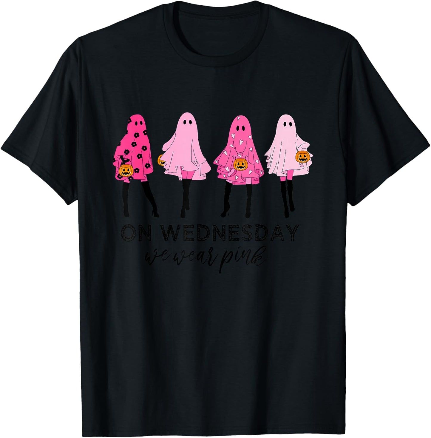 Funny Cute On Wednesday Ghost Halloween We Wear Pink T-Shirt - T-Shirt | Black