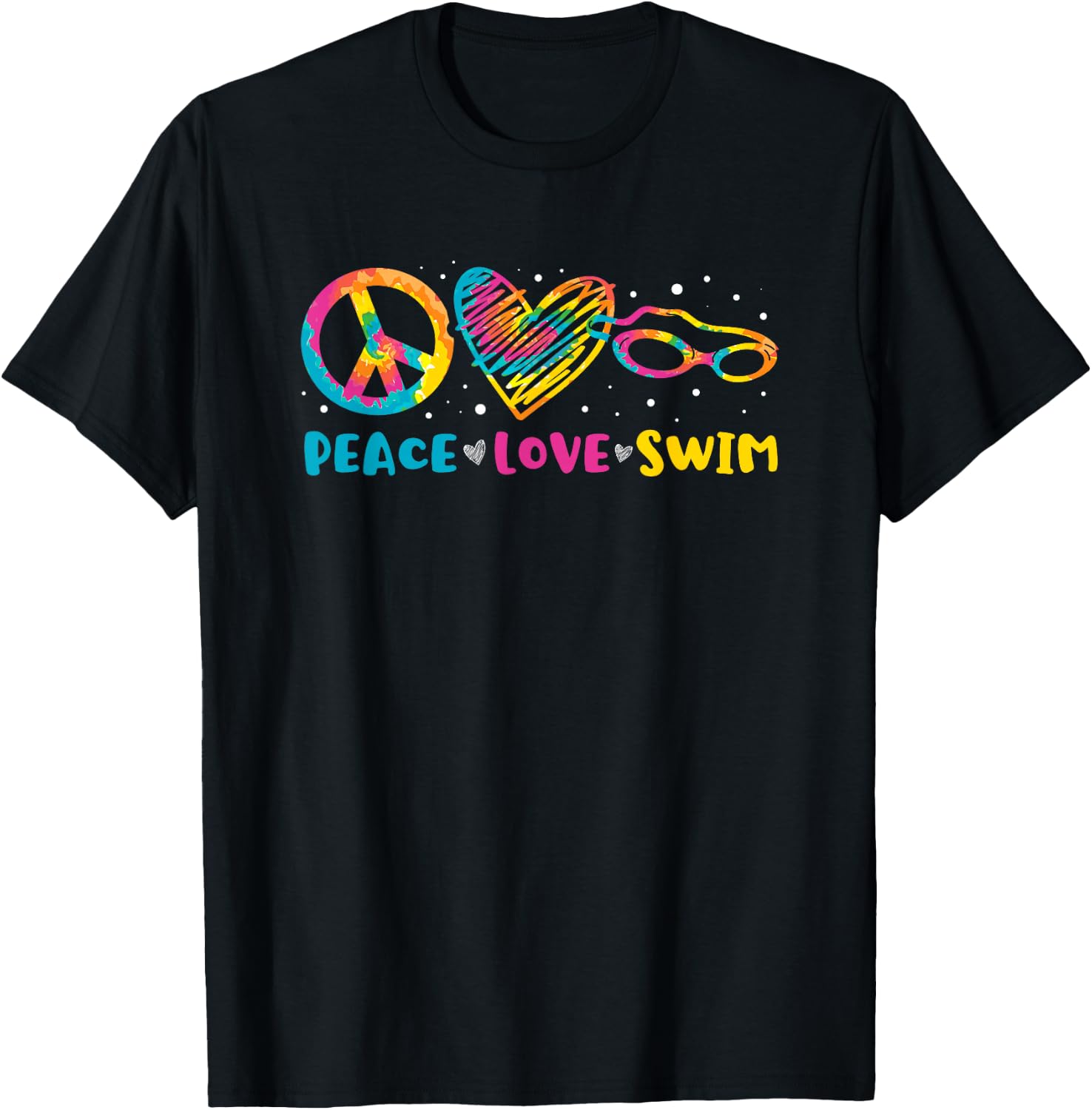 Swimmer Peace Love Swim Funny Swimming Pool T-Shirt - T-Shirt | Black