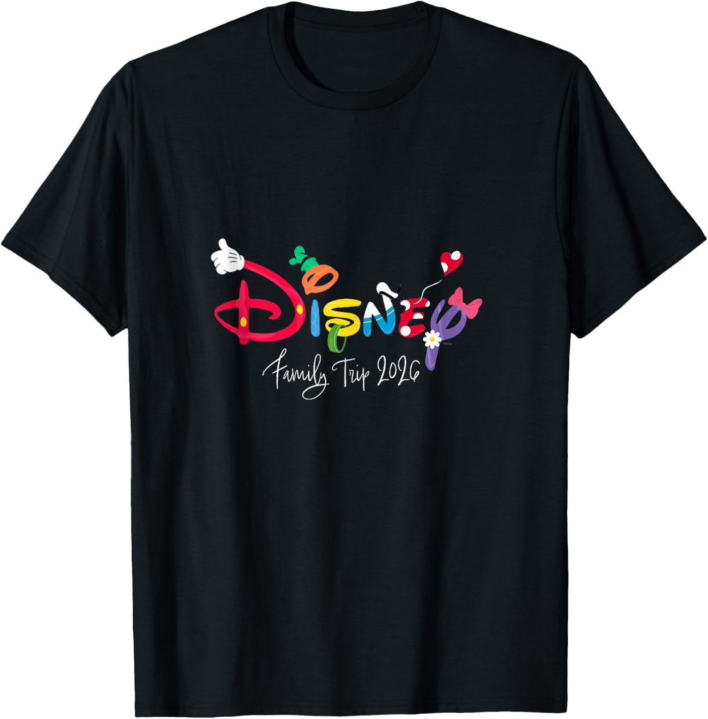 Disney Mickey & Friends Character Letters Family Trip 2026 T-Shirt - T-Shirt | Black