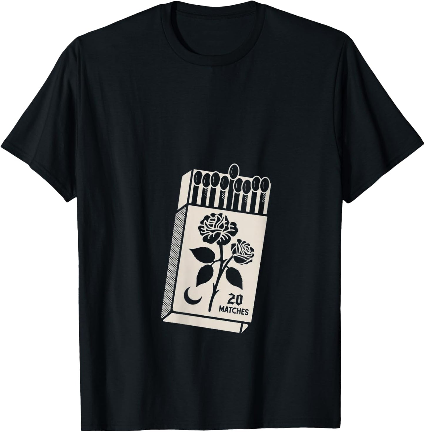 Women's Vintage Matches & Rose Matchbox Retro 20 Matches Moon Art V-Neck T-Shirt - T-Shirt | Black