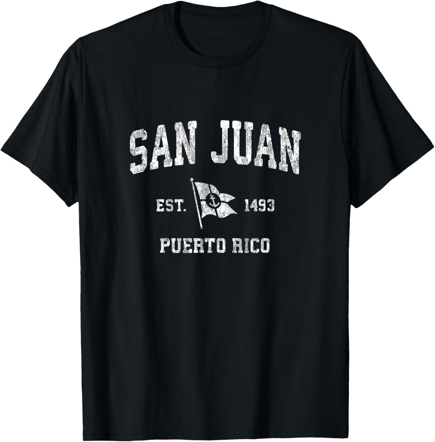 San Juan Puerto Rico Vintage Boat Anchor Flag Design T-Shirt - T-Shirt | Black