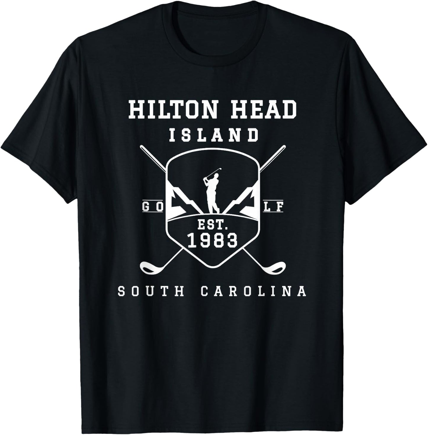 Hilton Head Island Est.1983 Golfer With Golf Club T-Shirt - T-Shirt | Black