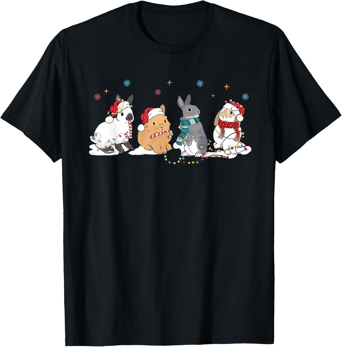 Funny Bunny Rabbit Santa Christmas Tree Lighting Xmas T-Shirt - T-Shirt | Black
