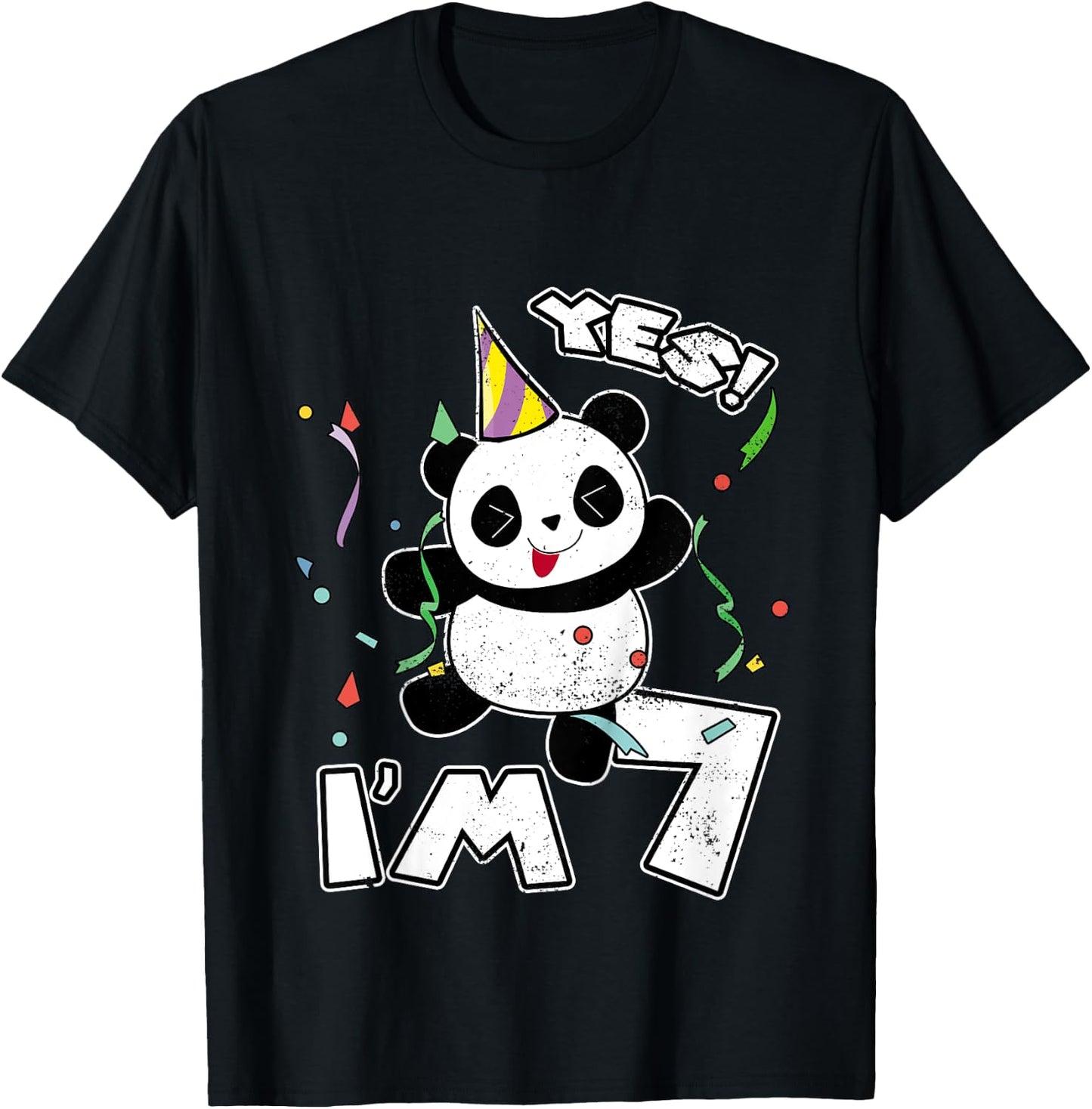 7th Birthday Panda Party Yes I'm 7 Years Old Gift T-Shirt - T-Shirt | Black