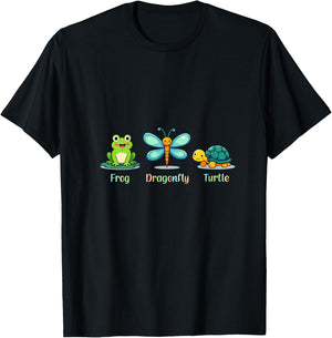 Funny Cute Frog Dragonfly Turtle Adorable Outdoor Animals V-Neck T-Shirt - T-Shirt | Black