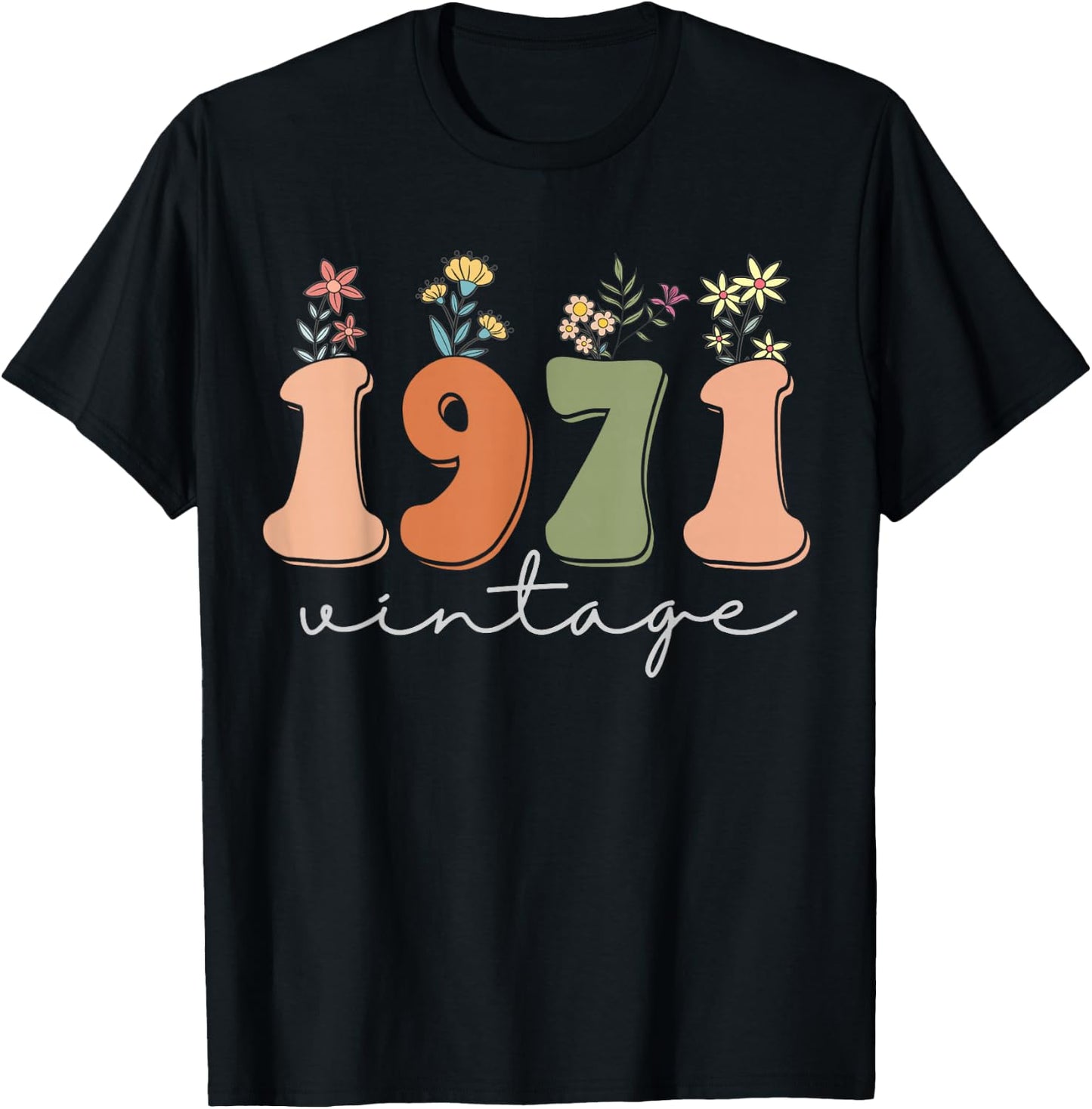 Vintage 1971 Wildflowers 52 Years Old 52nd Birthday Women T-Shirt - T-Shirt | Black