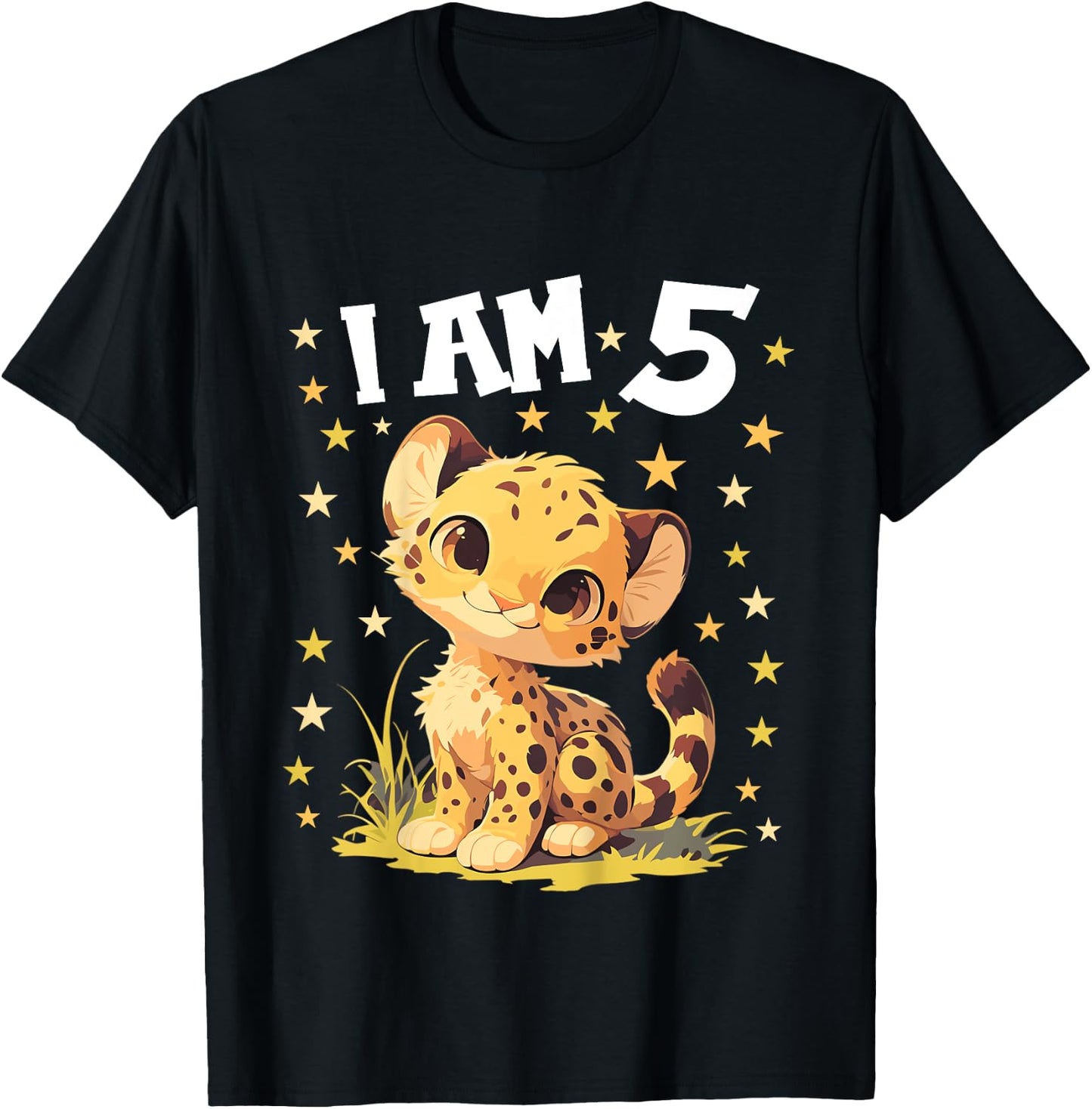 5 Years old 5 birthday Cheetahs Boy Girl Cheetah T-Shirt - T-Shirt | Black