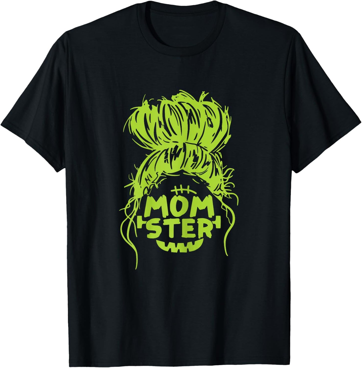 Momster Halloween Costume Funny Skull Mom Messy Hair Bun T-Shirt - T-Shirt | Black