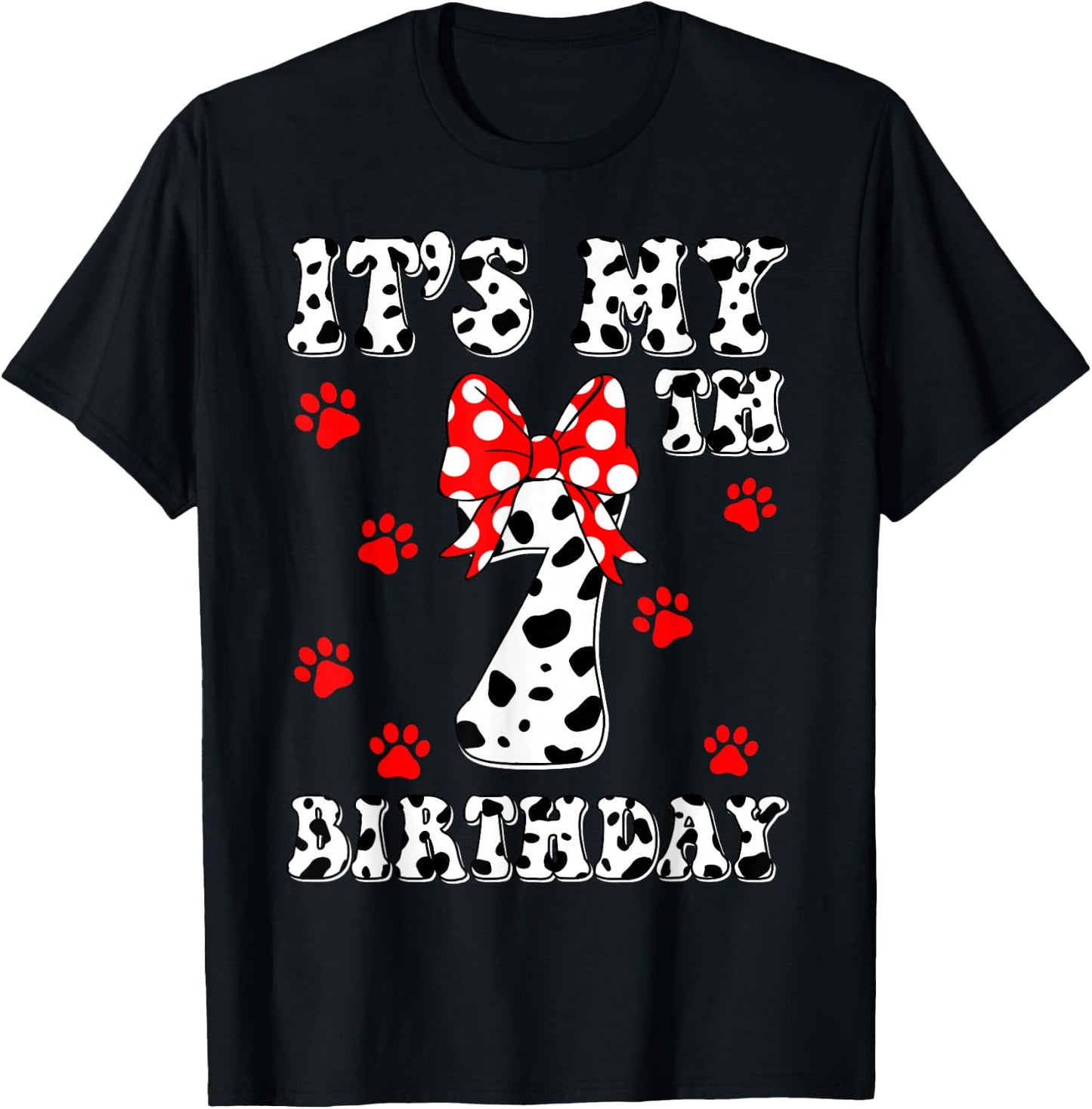 I'm 7 Years Old Kids Dalmatian It's My Birthday Boy Girl T-Shirt - T-Shirt | Black