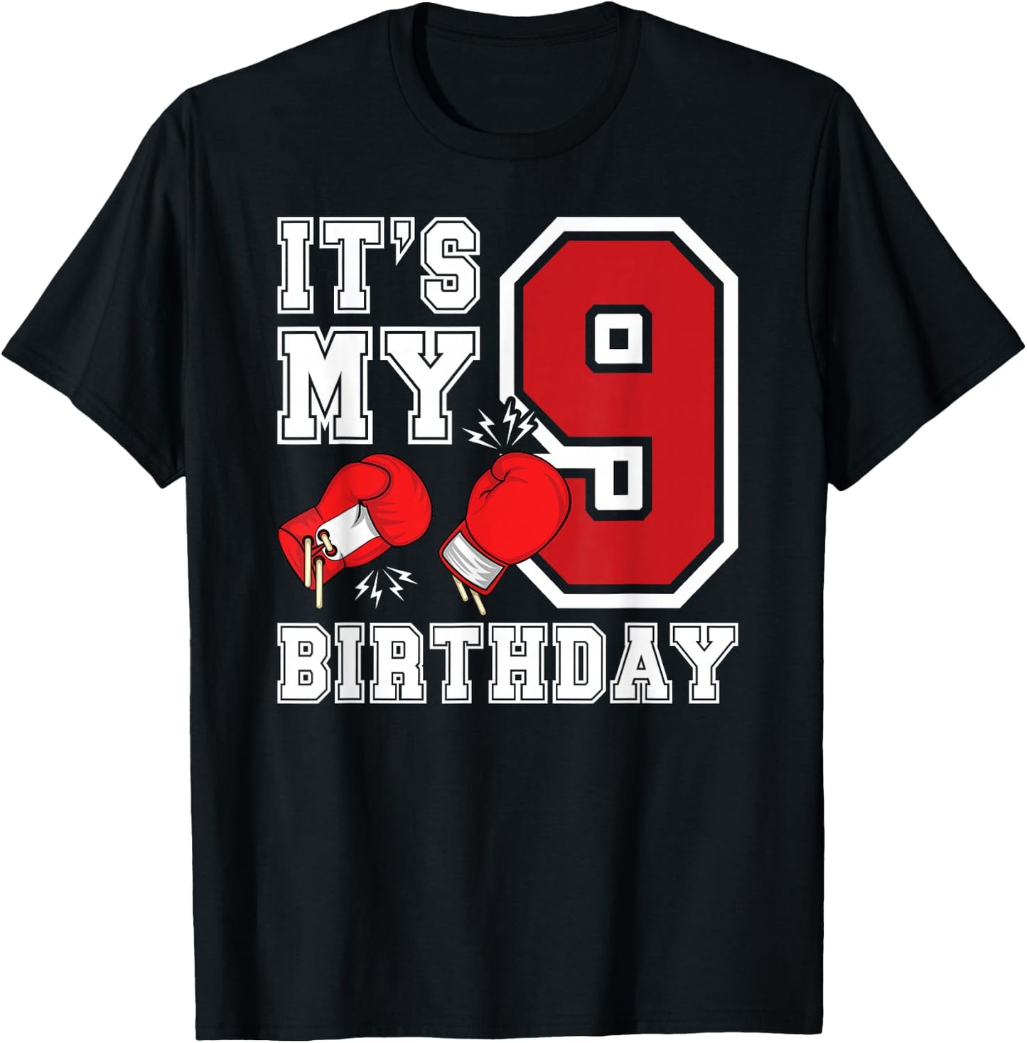 9th Birthday Boxing Boy 9 Year Old Boxer Bday Party T-Shirt - T-Shirt | Black