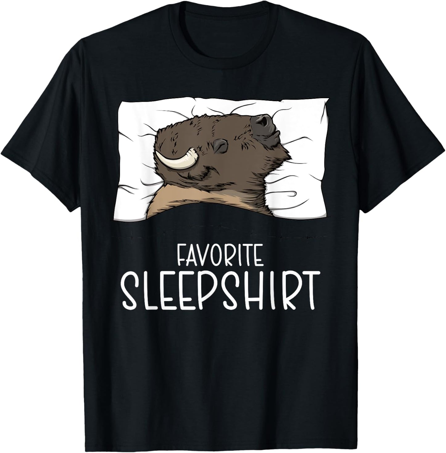 Favorite Sleepshirt Bison, Napping Bison Pajama T-Shirt - T-Shirt | Black