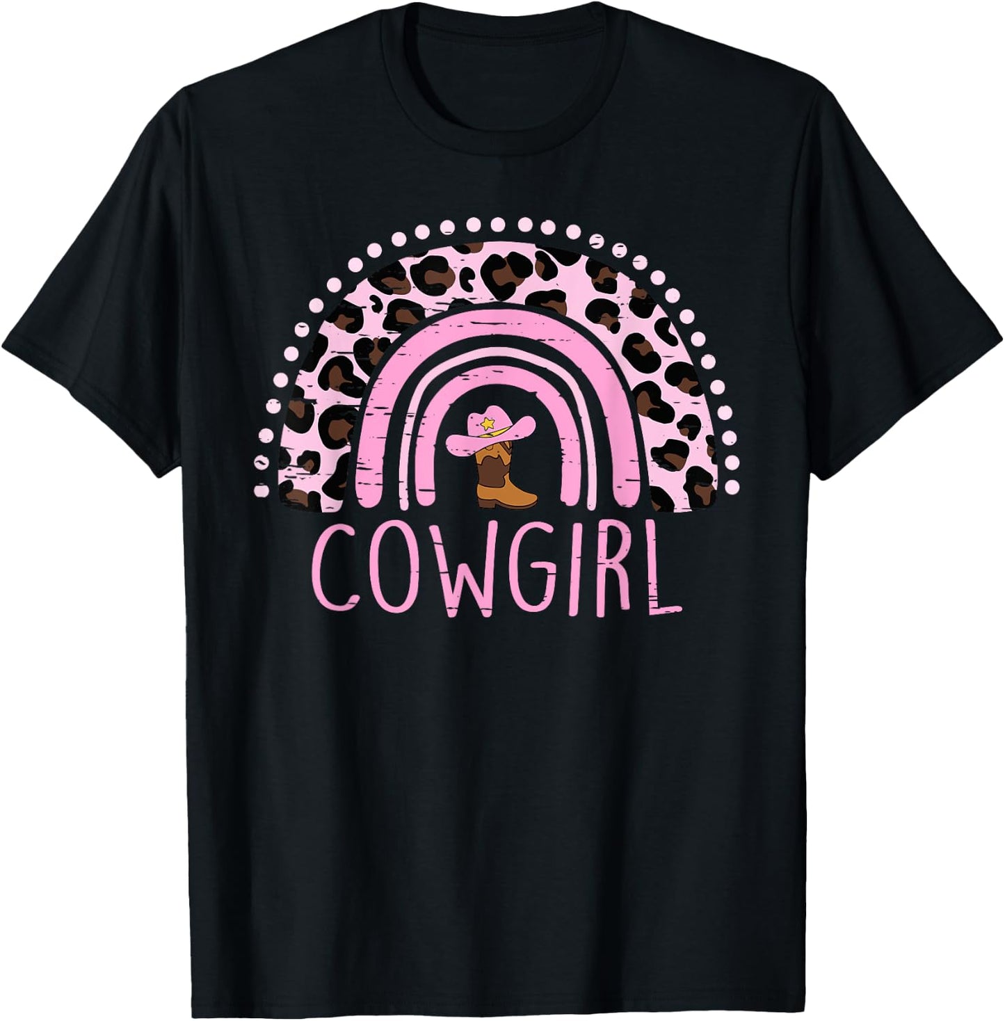 Cowgirl Leopard Rainbow Boots Women Teens Girls Kids Toddler T-Shirt - T-Shirt | Black