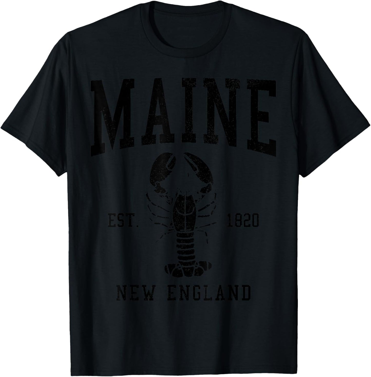 Maine New England Est. 1820 Lobster Vintage Pride T-Shirt - T-Shirt | Black