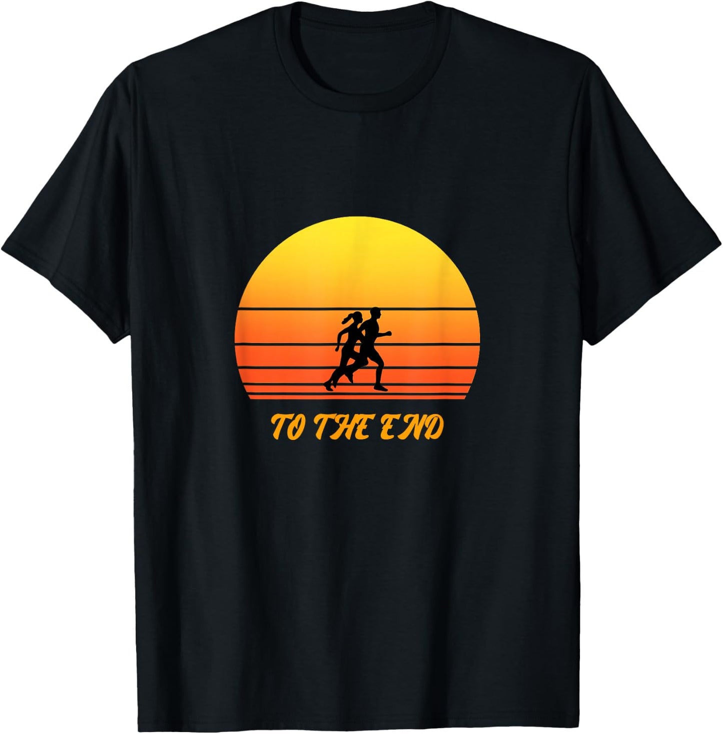 Sunset Design of to the End Running Couple Graphic T-Shirt - T-Shirt | Black