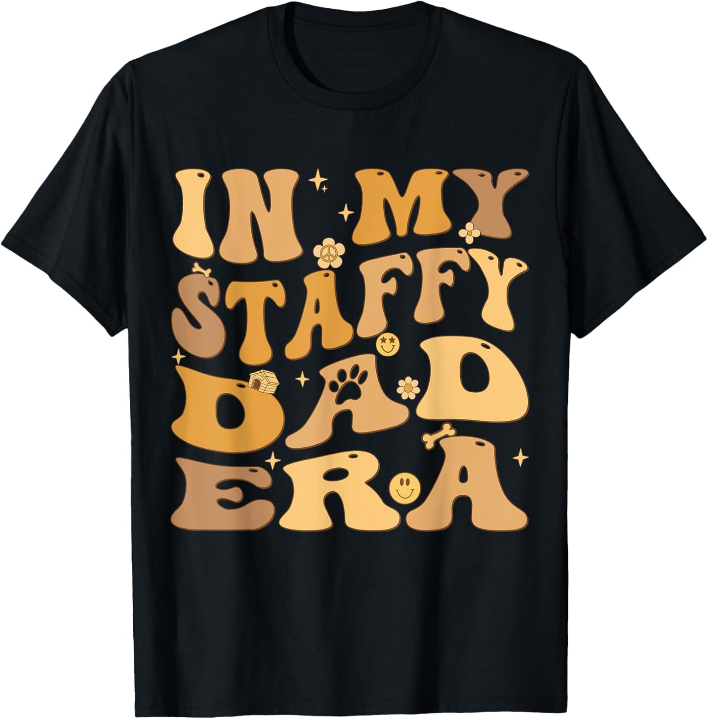 In My Staffy Dad Era Groovy Staffordshire Bull Terrier Dog Men Women Kids T-Shirt - T-Shirt | Black