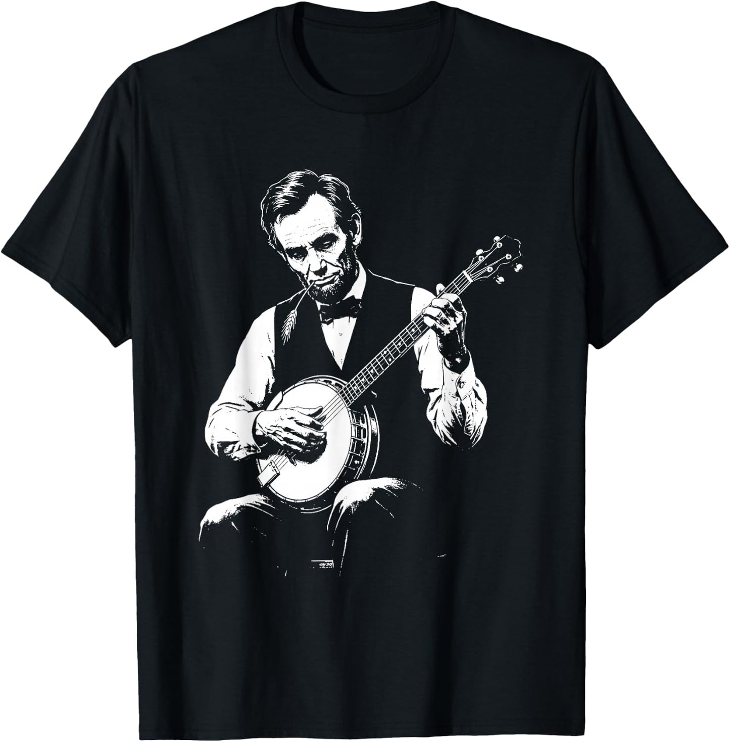 Abraham Lincoln Playing Banjo Retro Vintage Abe Lincoln T-Shirt - T-Shirt | Black