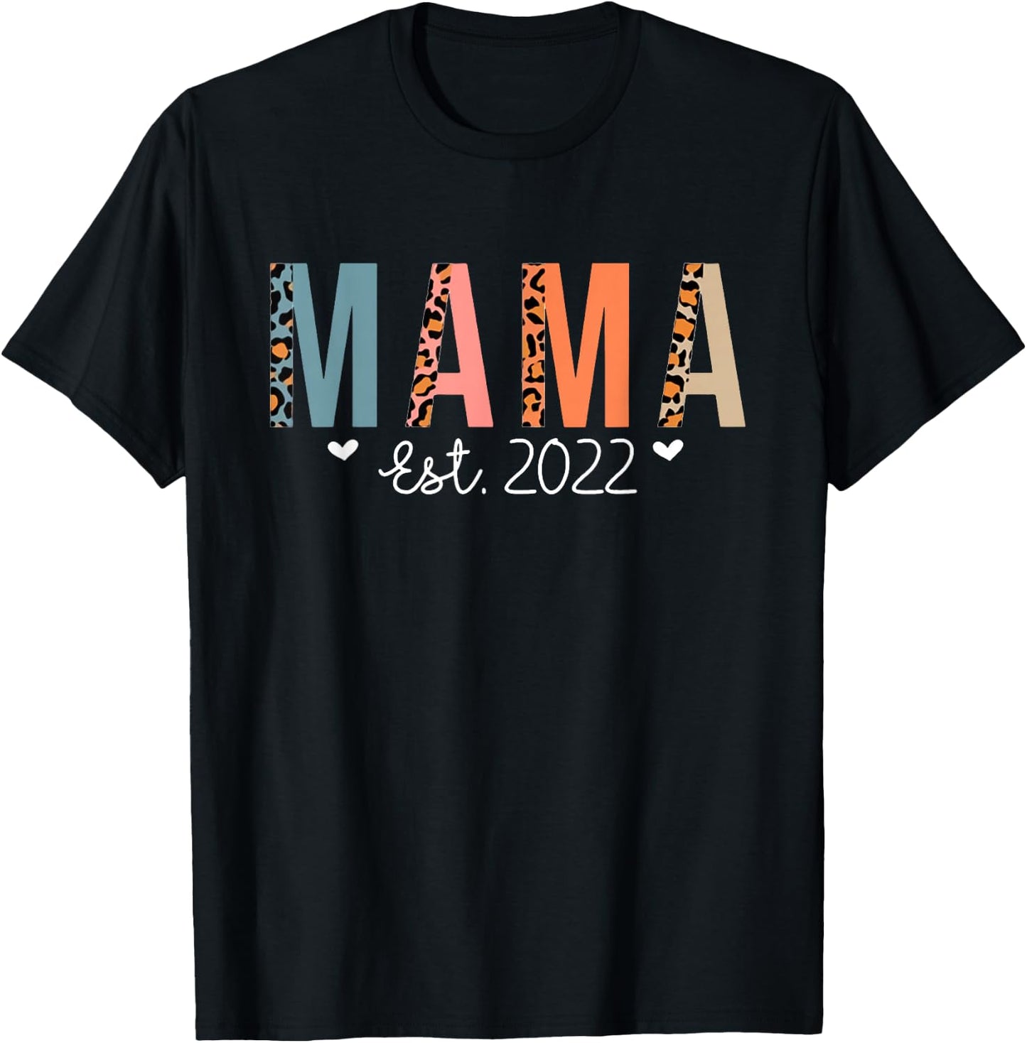 Mama Est 2022 New Mama Mother Proud Mom Leopard Christmas T-Shirt - T-Shirt | Black