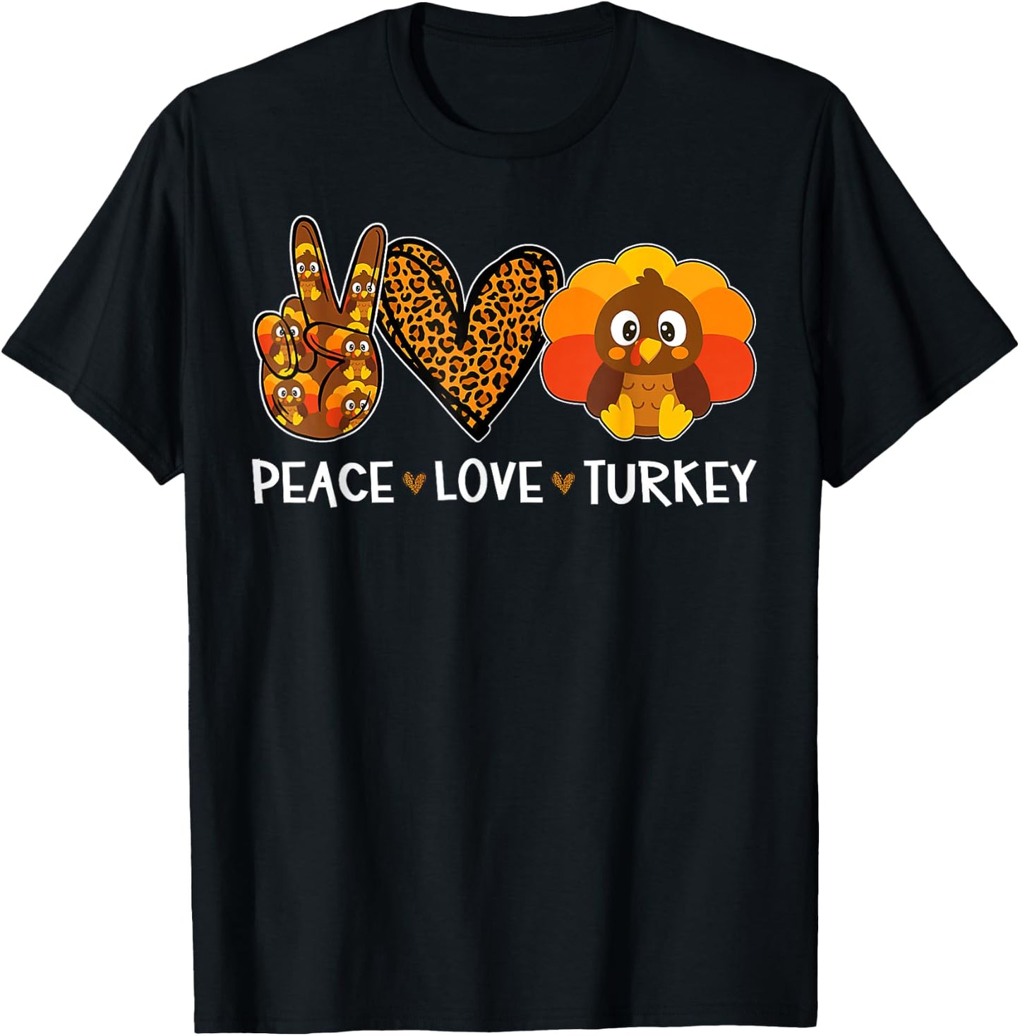 Peace Love Turkey Little Pilgrim Gift Boy Thanksgiving T-Shirt - T-Shirt | Black
