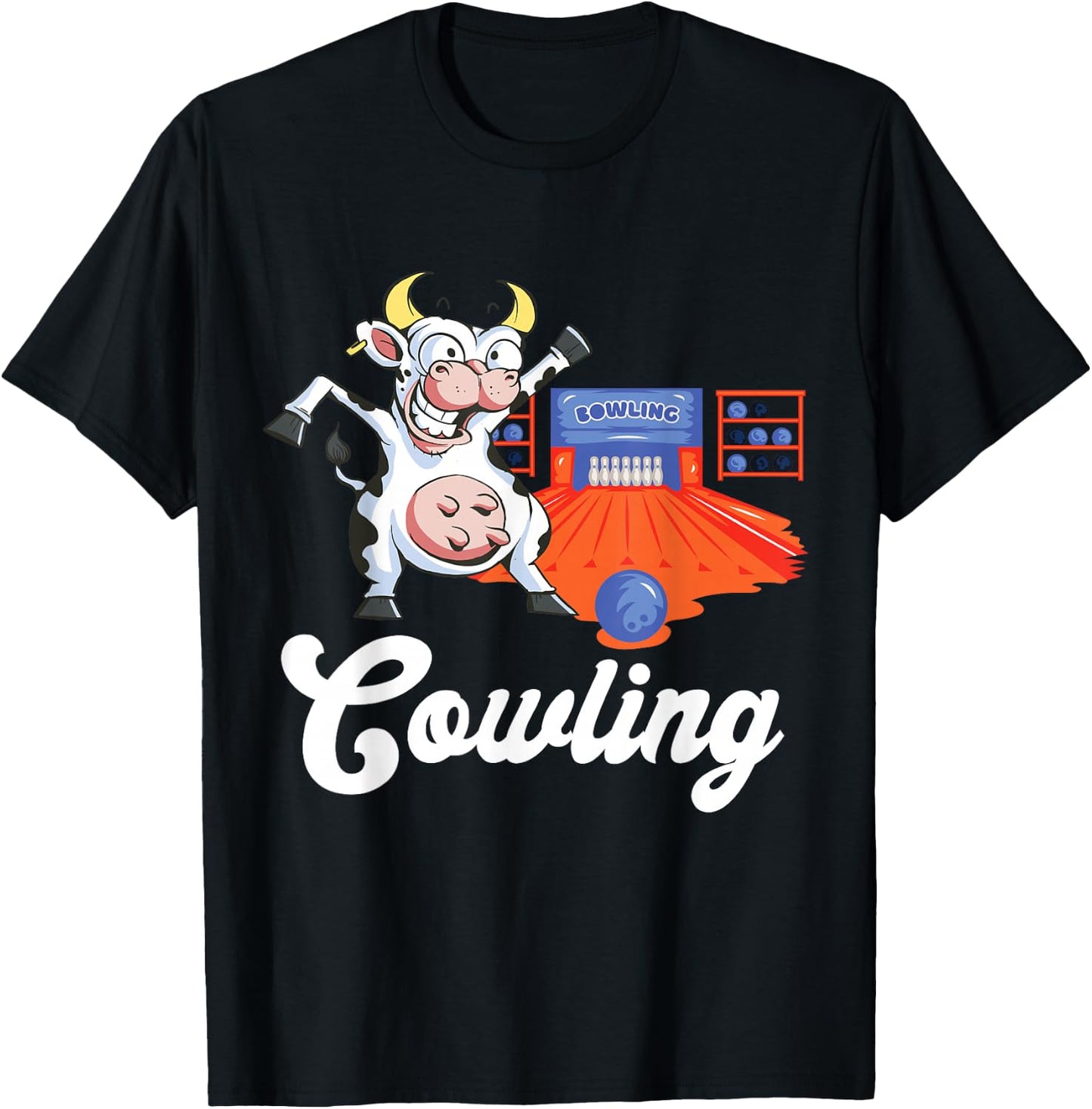Funny Bowling Strike Cow Bowling Pin Bowling Ball Bowler T-Shirt - T-Shirt | Black