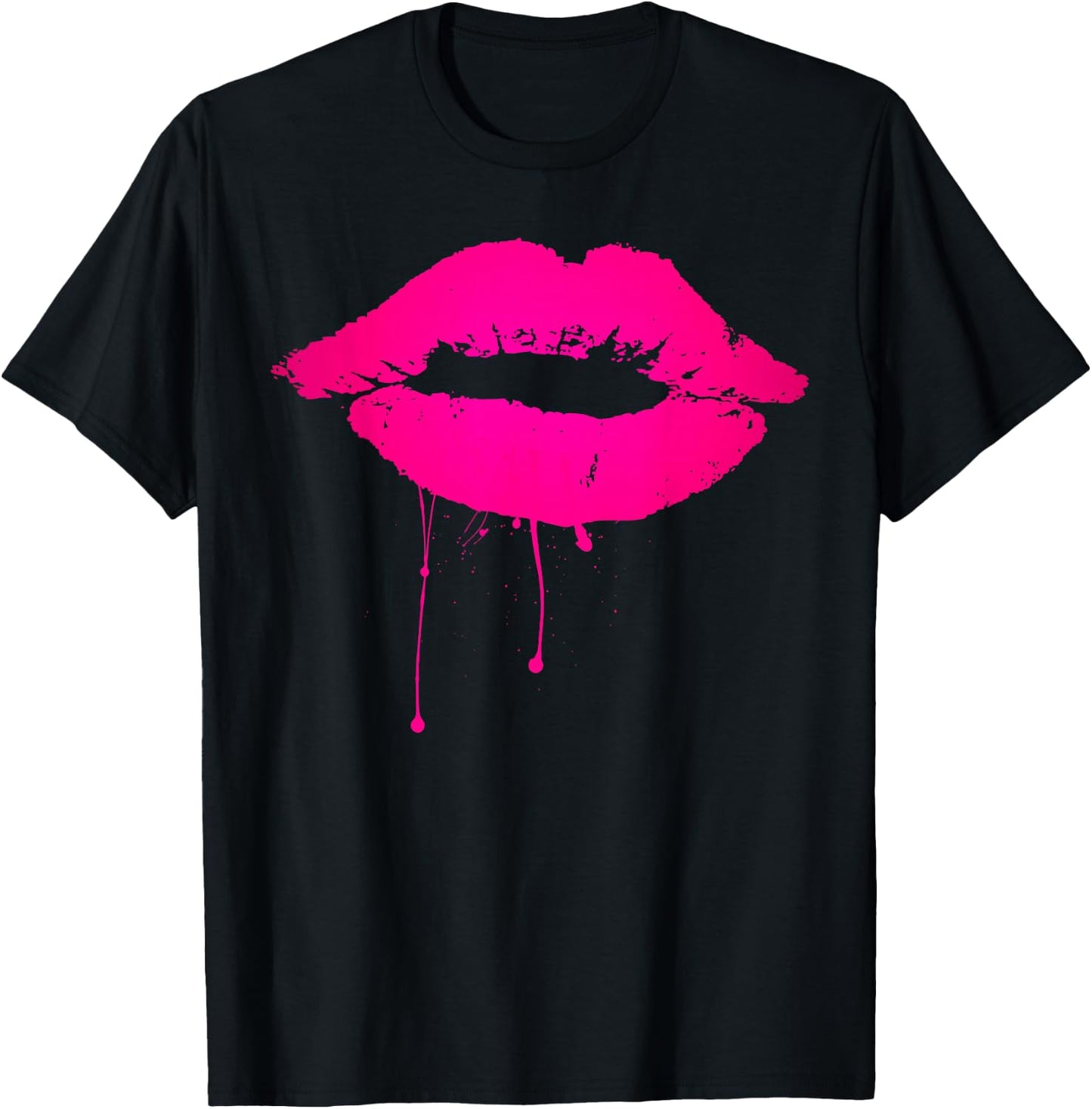 Sexy Pink Hot Lips T Shirt: Neon 80s Lipstick Kiss Party T-Shirt - T-Shirt | Black