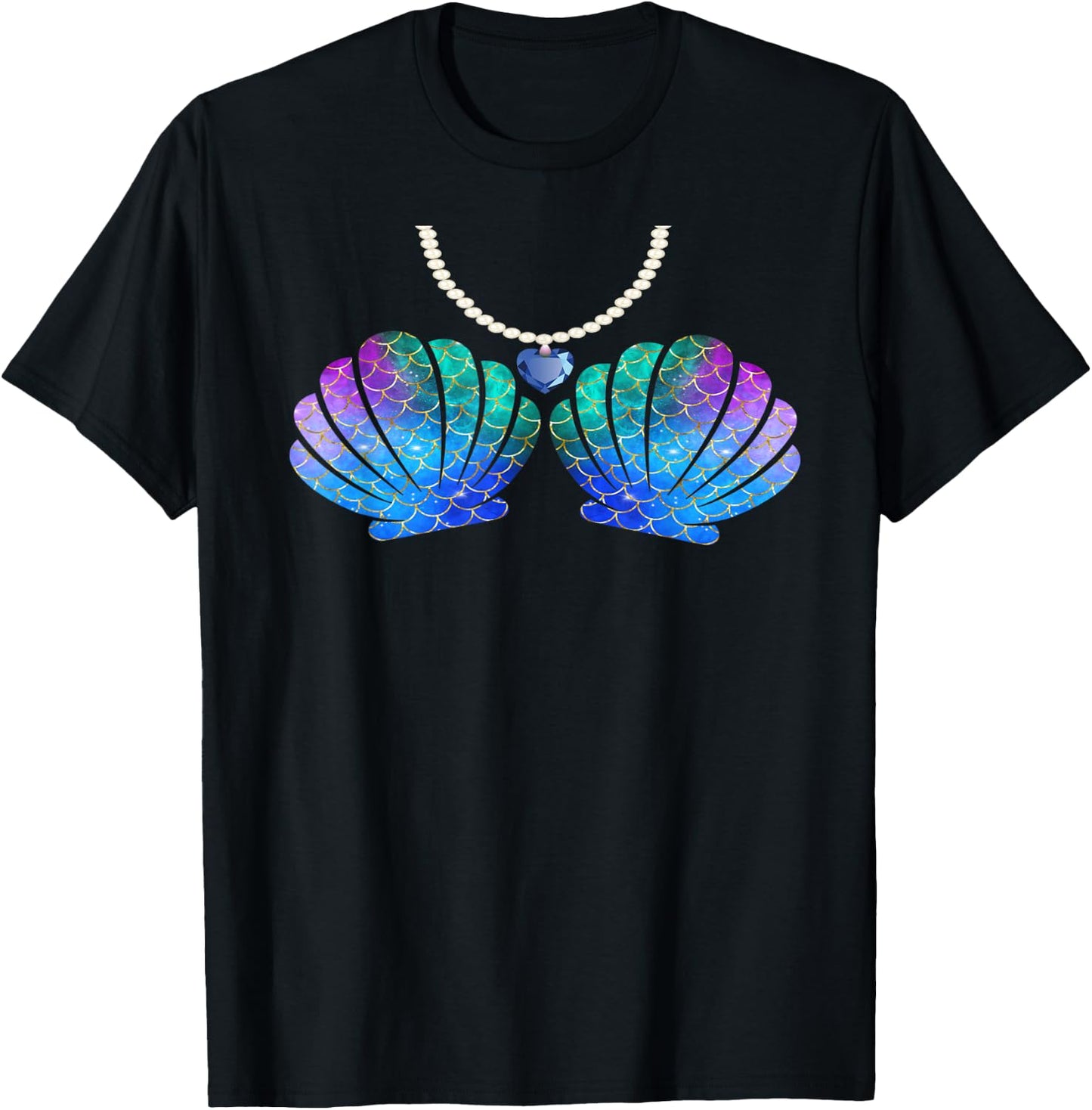 Mermaid Sea Shell Bra Halloween Costume Women Girls T-Shirt - T-Shirt | Black