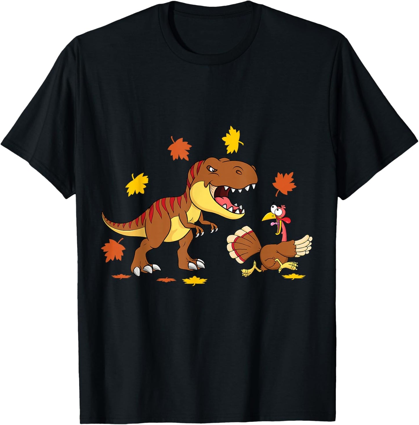 Turkey & T Rex Thanksgiving Funny Gift Kids Boys Girls T-Shirt - T-Shirt | Black