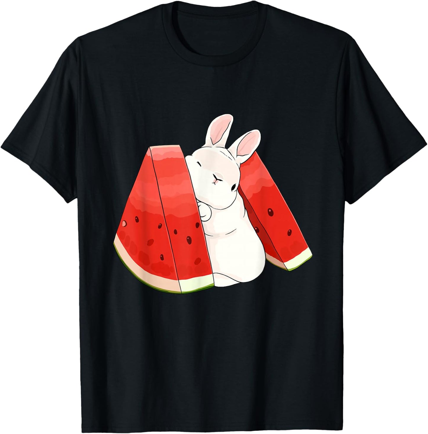Cute Little Bunny Between Watermelon T-Shirt - T-Shirt | Black