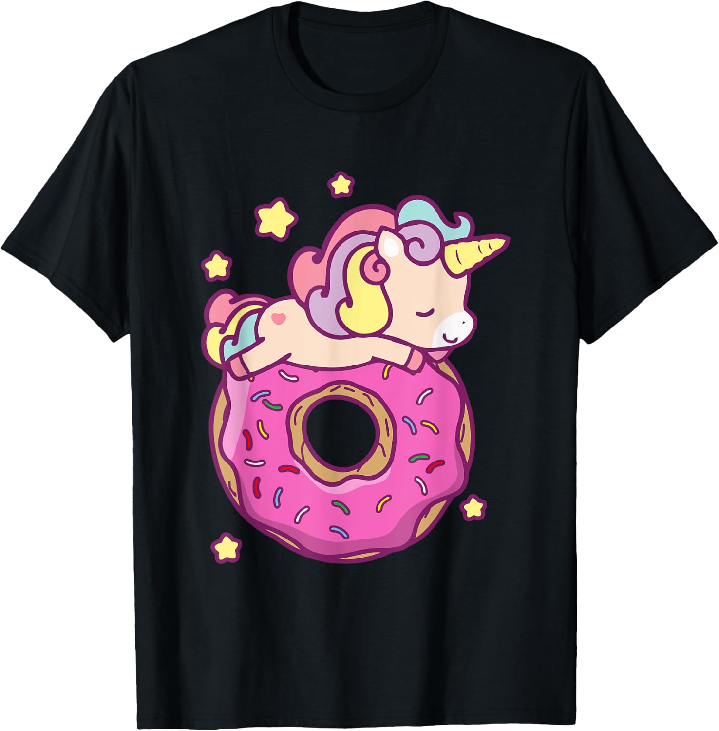 Cute Unicorn Donut Girls Kids, Donut Day June 2021 T-Shirt - T-Shirt | Black
