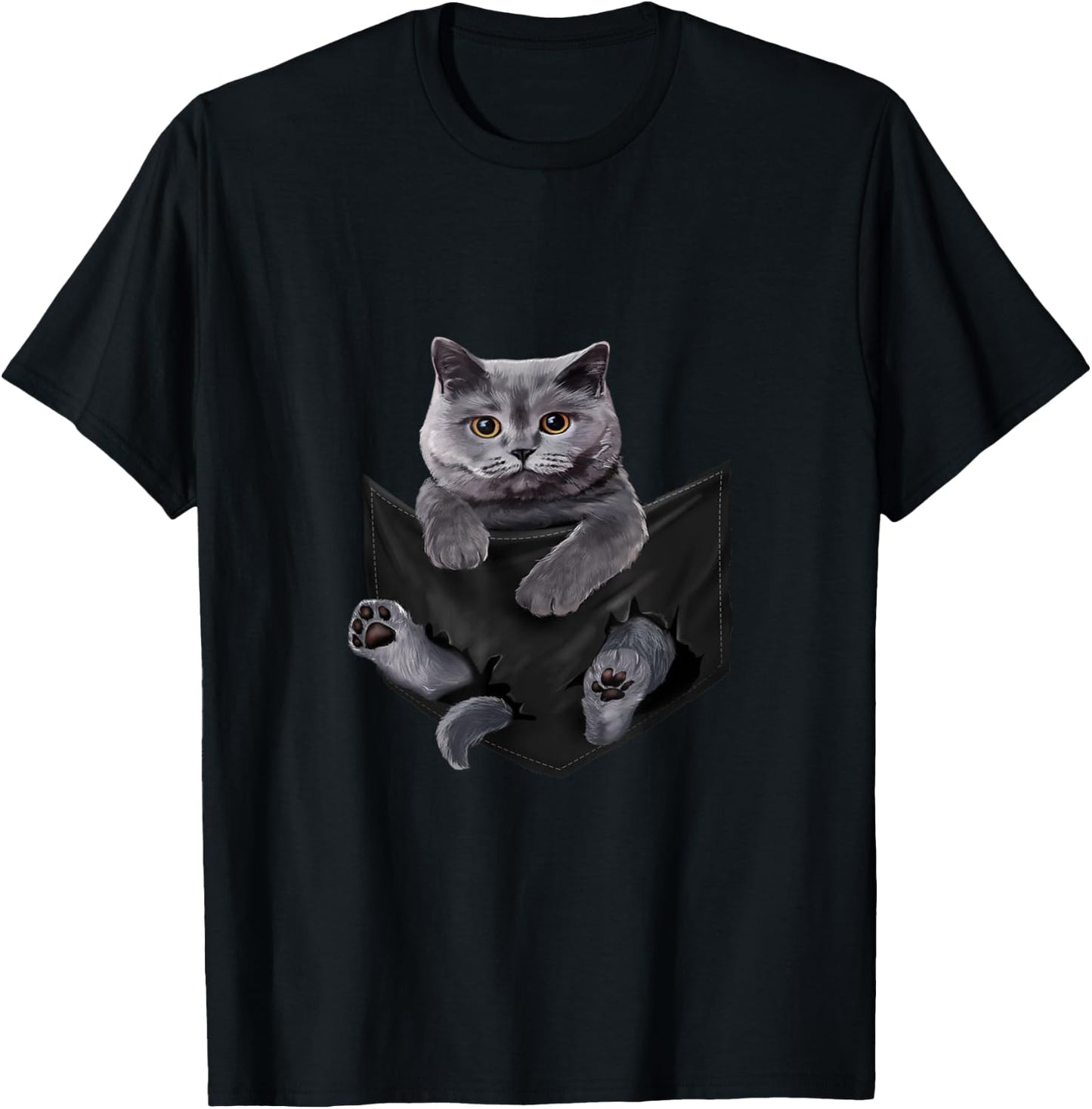 Cat Lovers British Shorthair In Pocket Funny Kitten Men Women Girls Kids T-Shirt - T-Shirt | Black