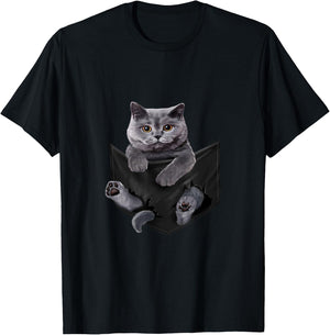 Cat Lovers British Shorthair In Pocket Funny Kitten Men Women Girls Kids T-Shirt - T-Shirt | Black